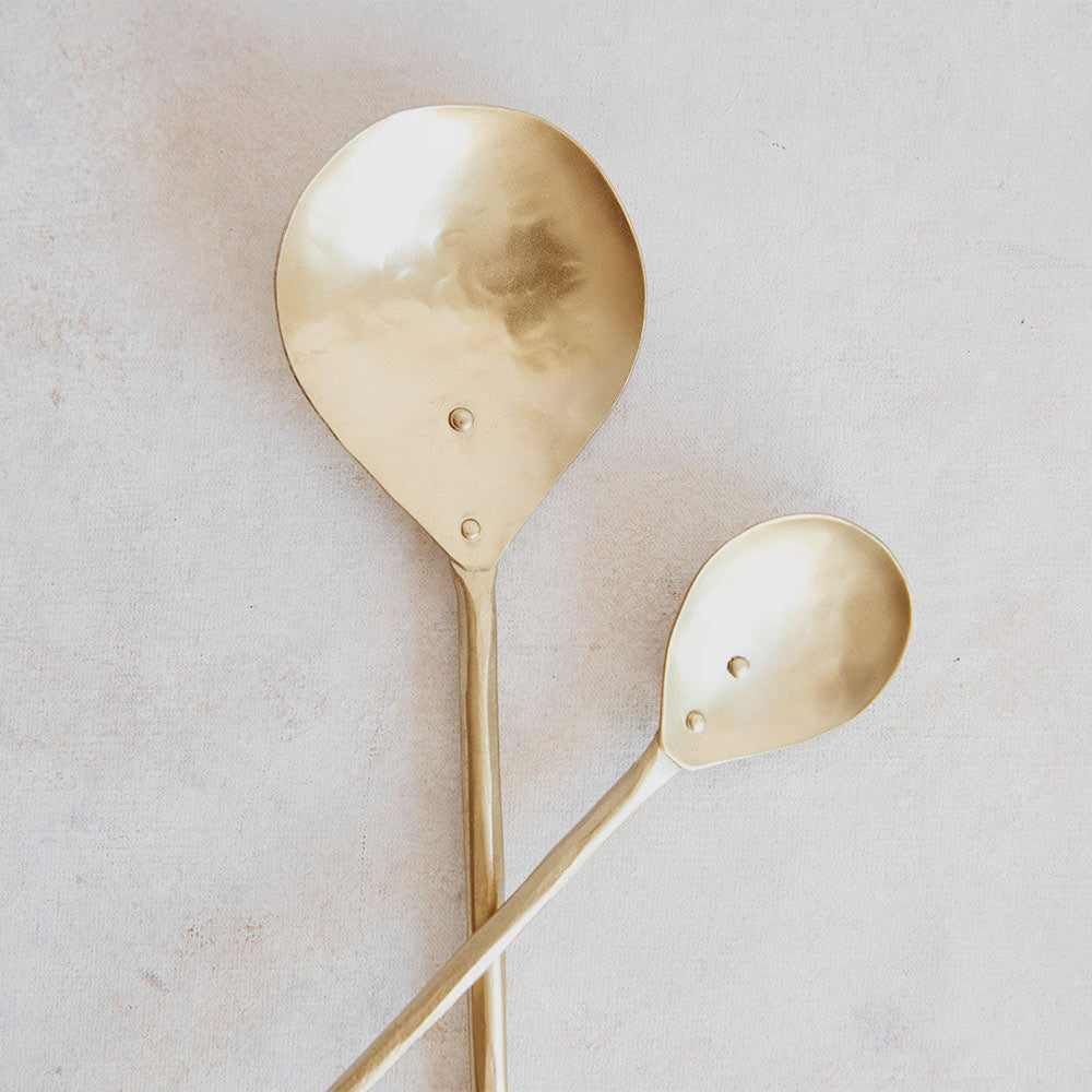 Hand Forged Brass Spoon Set - Premium Kitchen Utensils for Cooking, Serving & Dining - Perfect for Restaurants, Home Chefs & Gift Giving