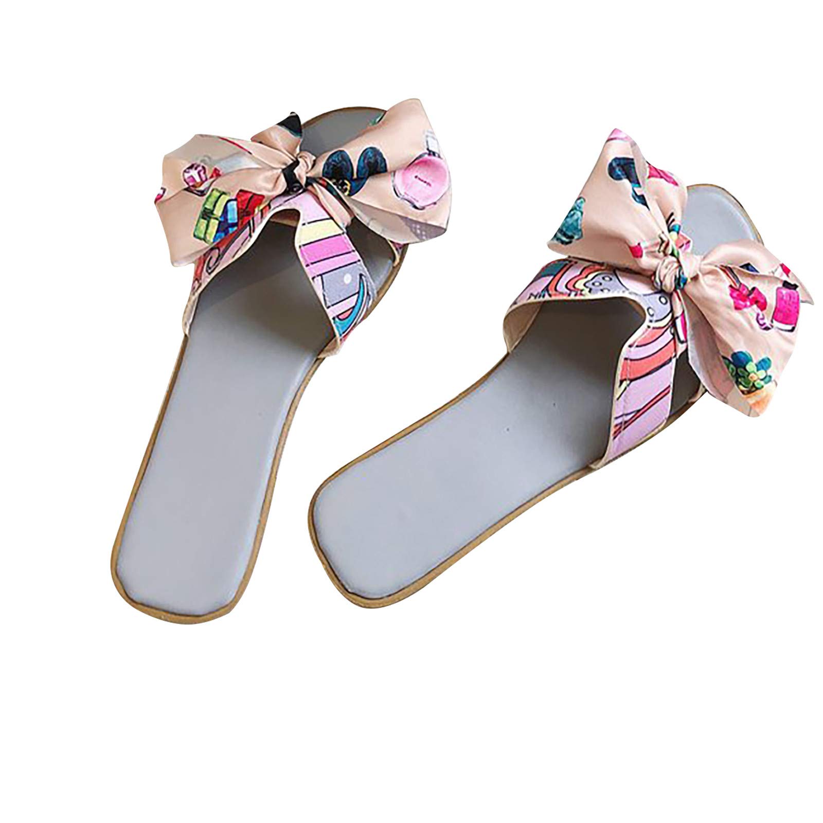 Zpervoba Women's Bohemian Bowknot Flat Sandals - Open Toe Summer Beach Slippers for Travel, Walking & Casual Outfits | Comfortable & Stylish Vacation Shoes