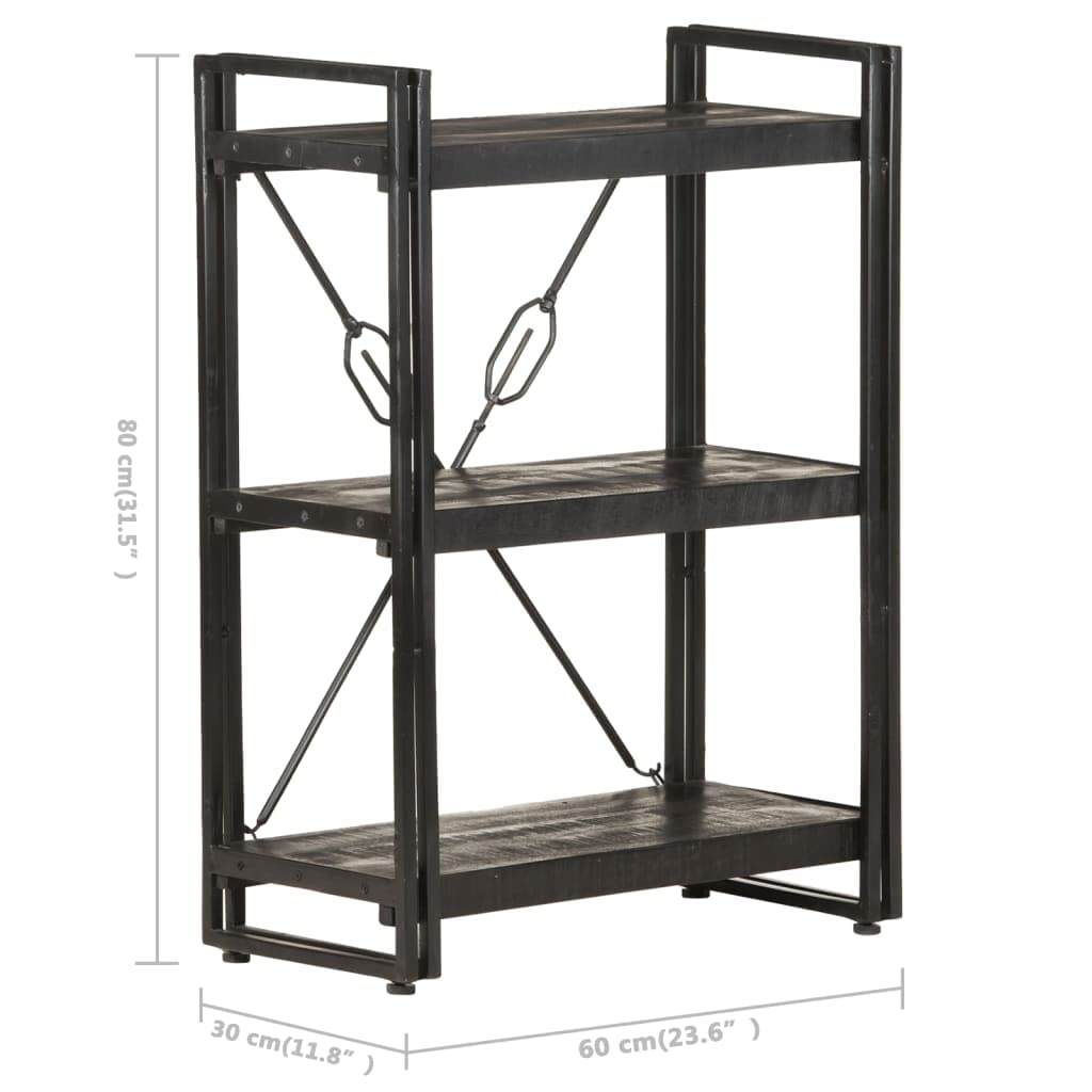3-Tier Bookcase & Bookshelf - Solid Mango Wood Display Storage Shelf for Bedroom, Living Room & Office - 23.6