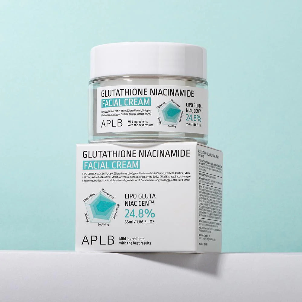 APLB Glutathione & Niacinamide Brightening Facial Cream 55ml - Korean Skincare for Dark Spots & Even Skin Tone | Day & Night Moisturizer