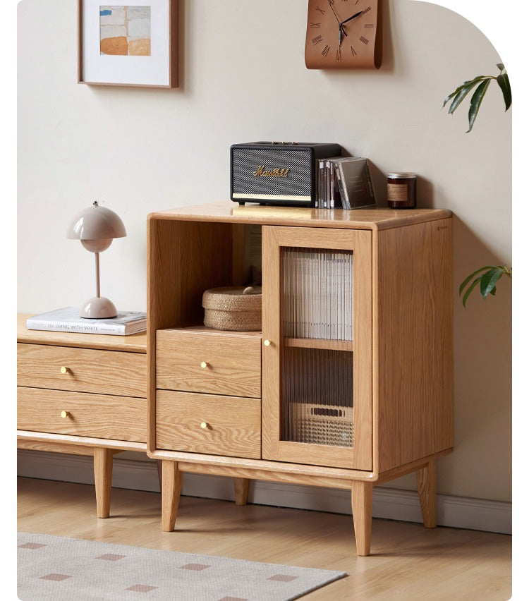 Solid Oak Wood Side Cabinet - Rustic Home Storage for Living Room, Bedroom & Entryway - Perfect for Organizing Books, Decor & Essentials