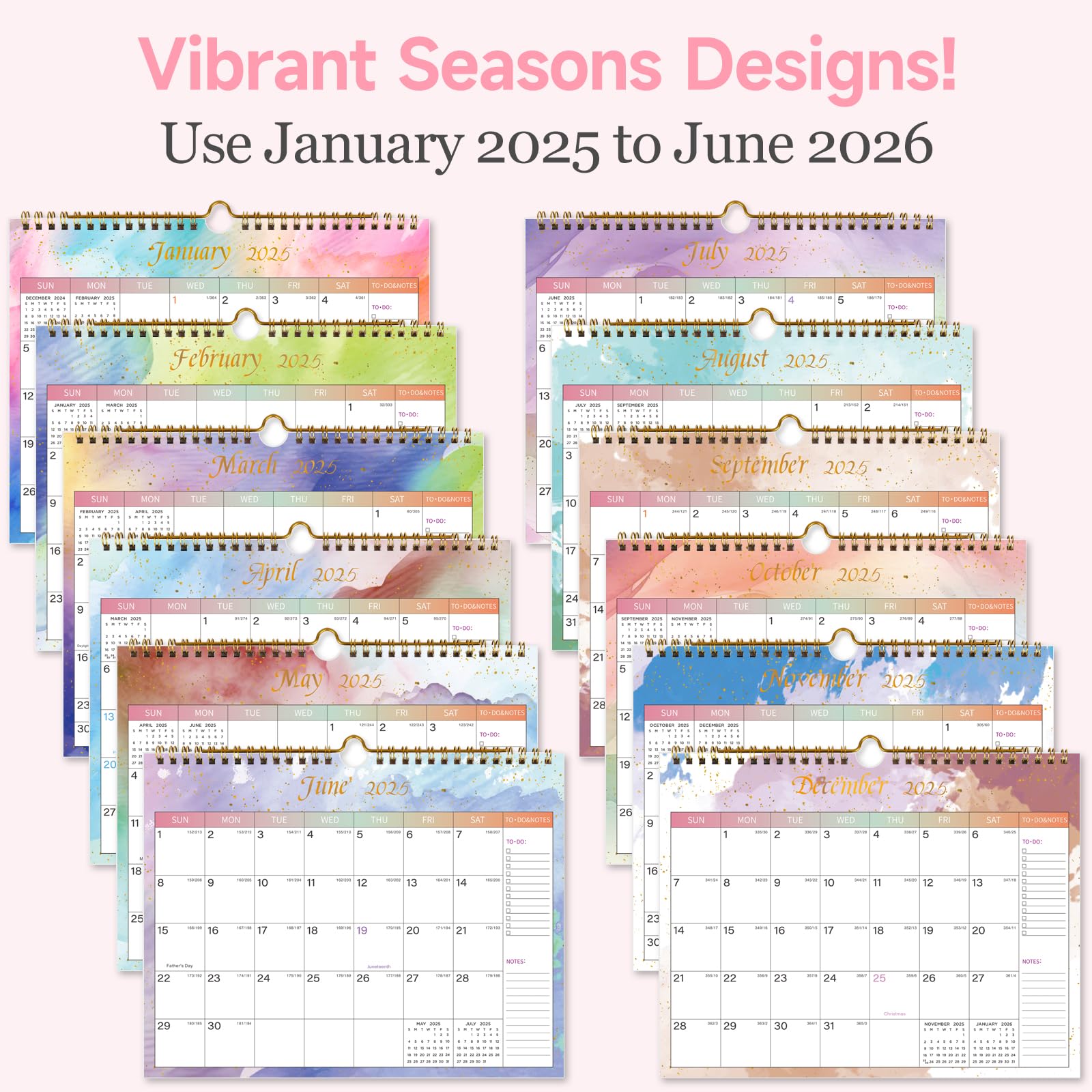 2025-2026 Wall Calendar - 18 Months from January 2025 to June 2026 | 11x8.5 Inch Monthly Planner with Julian Dates | Premium Thick Paper | Perfect for Home, Office & Holiday Gifting (Colorful Design)
