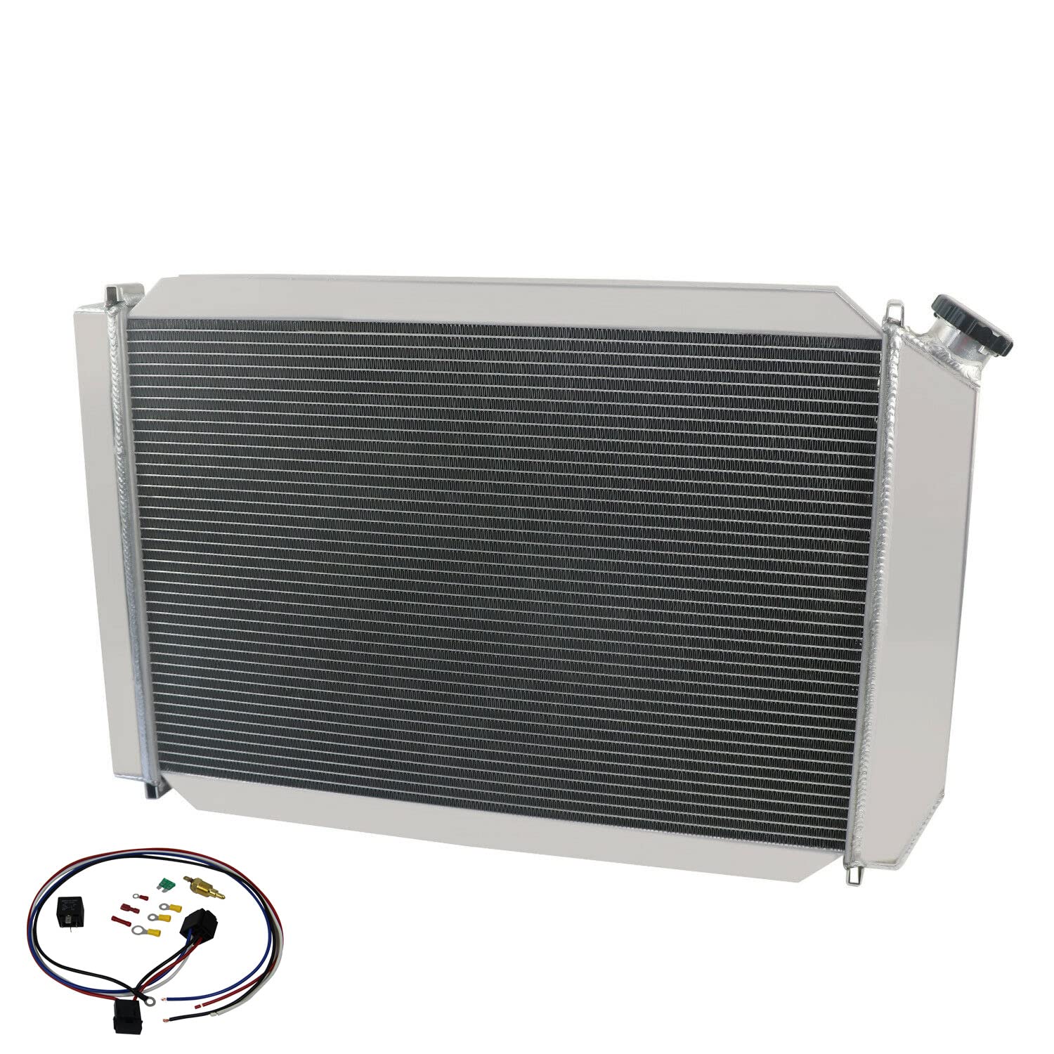 High Performance 4 Row Aluminum Radiator for 1979-1993 Ford Mustang GT/LX Foxbody 5.0L V8 - Fits Lincoln Continental Mark VII & Mercury Cougar 80-92 - Includes 12
