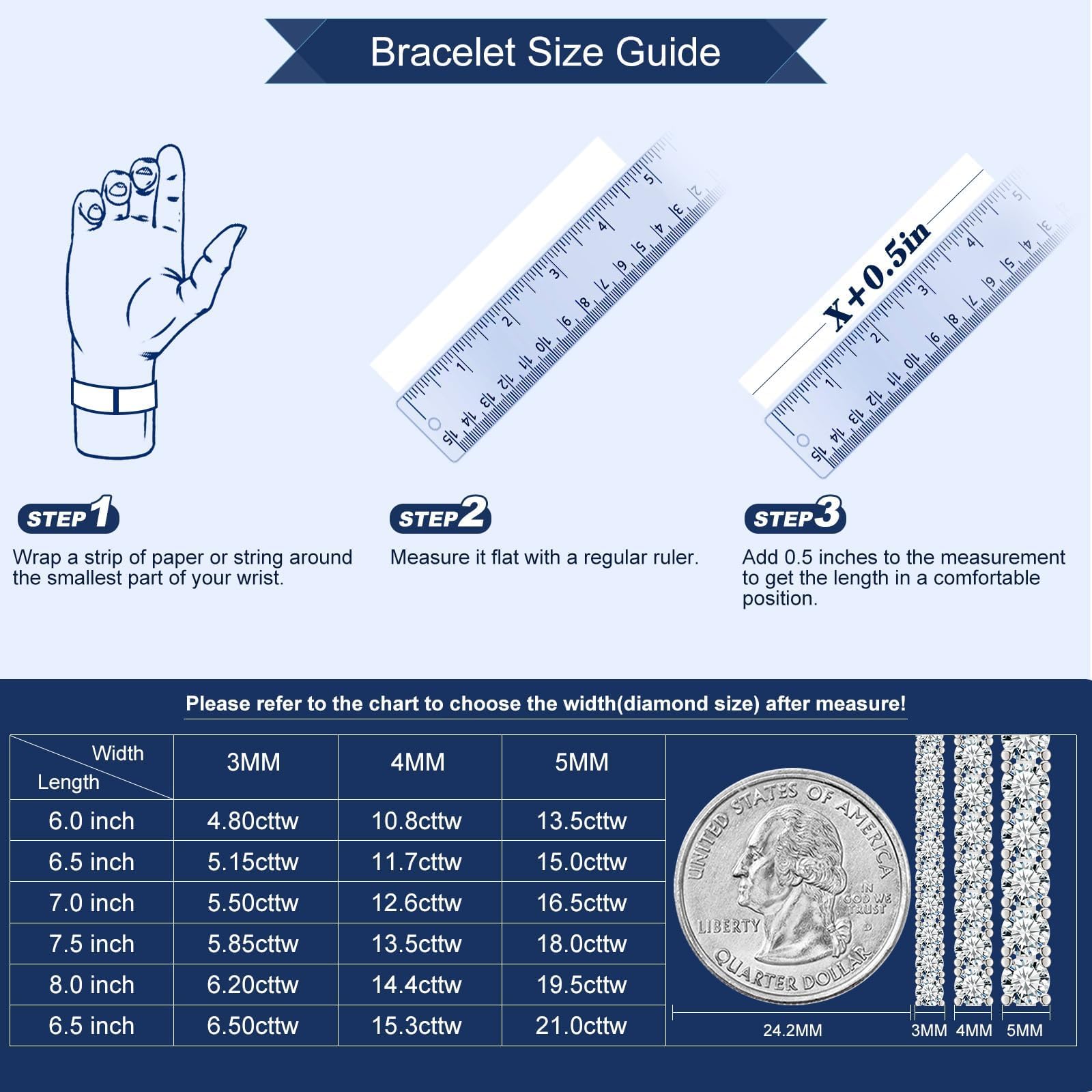 2-6.5mm Moissanite Tennis Bracelet for Women & Men - Durable Cubic Zirconia Bracelet Jewelry Gift for Anniversary, Wedding, Birthday - Perfect for Daily Wear & Special Occasions
