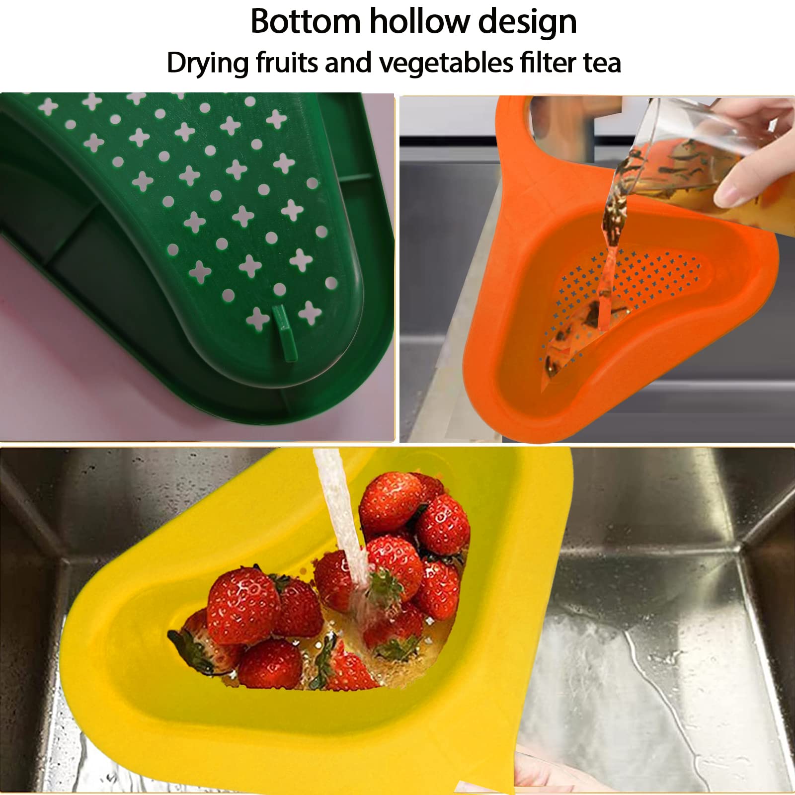 Swan Drain Basket for Kitchen Sink - 4 Pack Multifunctional Triangle Sink Filter, Vegetable & Fruit Drainer Rack, Kitchen Waste Drainer Basket - Perfect for Washing Produce, Draining Dishes, and Organizing Sink Area