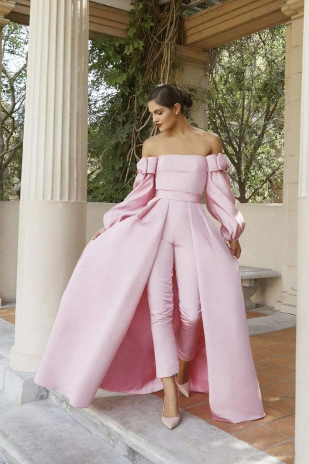 Emanni Women's Burgundy Wedding Jumpsuit with Detachable Skirt - Elegant Bridal Gown & Party Pantsuit for Bride & Bridesmaids - Perfect for Wedding Ceremony, Reception & Photoshoots