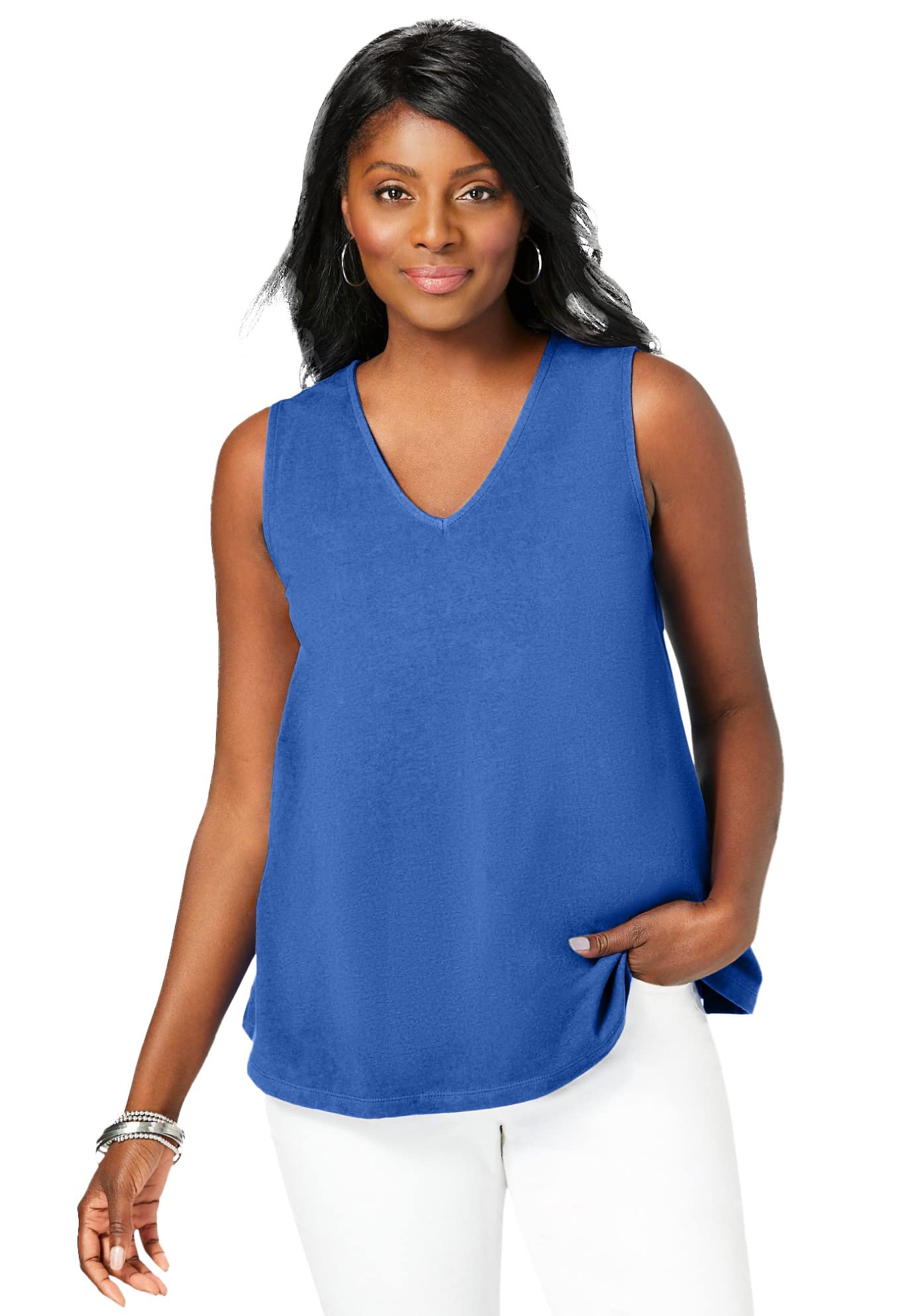Jessica London Plus Size V-Neck Tank Top for Women - Casual Summer Wear