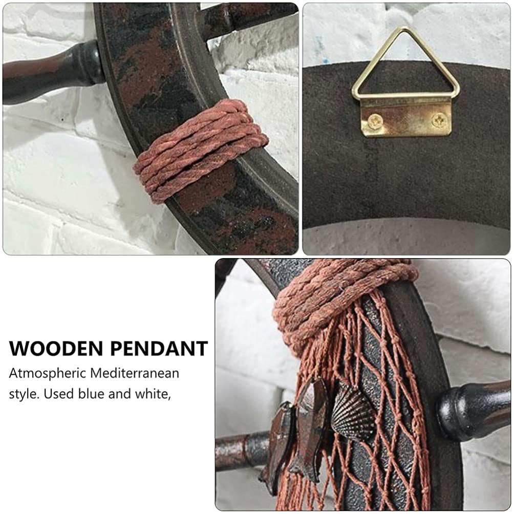 FAVOMOTO Nautical Wooden Sailboat Steering Wheel Wall Decor - Fishing Net & Beach Rudder Hanging Ornament for Mediterranean Style Home, Living Room, Bedroom, Office Wall Art - Coastal Themed Home Decor for Beach Houses, Vacation Homes & Seaside Cabins