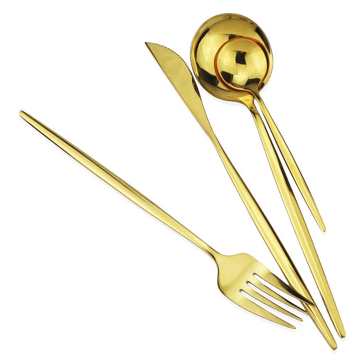 Premium Gugrida 24-Piece Silverware Set - 18/10 Stainless Steel Flatware Set with Mirror Polish (6 Forks, 6 Spoons, 6 Knives, 6 Teaspoons) - Durable Reusable Cutlery for Restaurants, Dinner Parties & Everyday Dining - Elegant Gold-Toned Utensils for Home & Hospitality Use