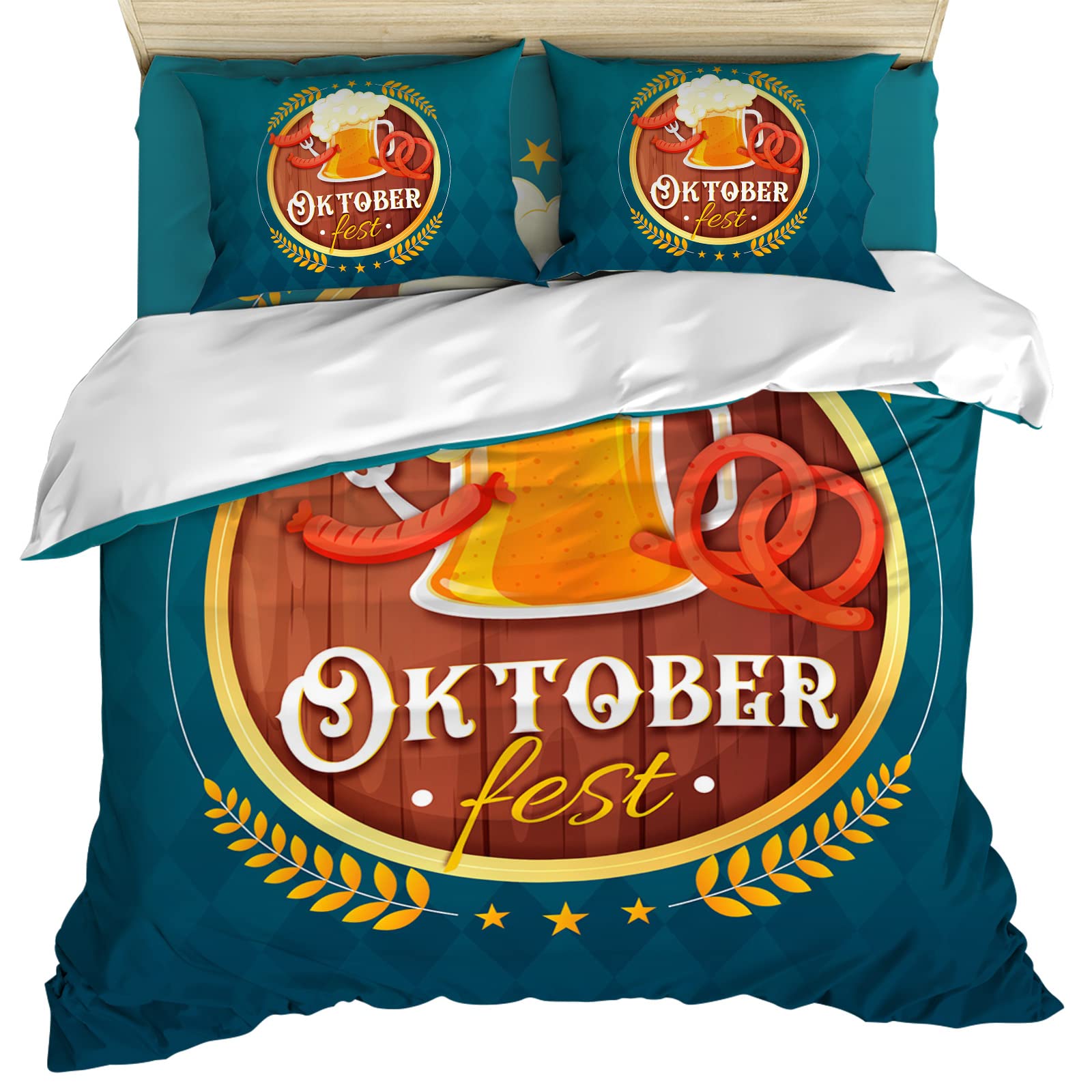 PartyShow 4-Piece Twin Bedding Set - Oktoberfest Themed Comforter Cover, Sheet & 2 Pillowcases for Kids' Bedroom - Perfect for Boys, Girls & Bavarian Festival Decor