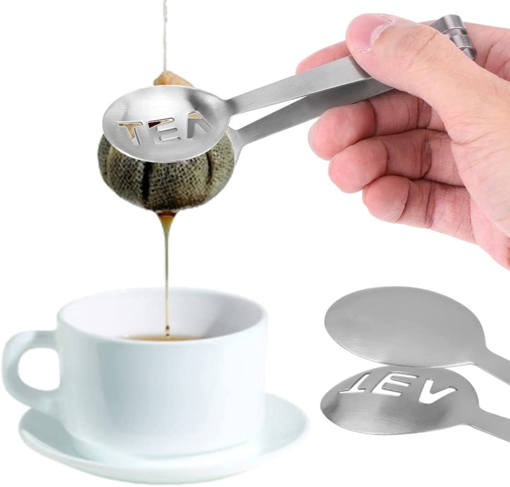 2-Pack Stainless Steel Tea Bag Squeezer & Strainer - Tea Bag Drying Tongs, Lemon Slices Holder, Loose Leaf Tea Clip for Brewing Iced Tea & Cocktails - Perfect for Kitchen, Office & Tea Party Accessories