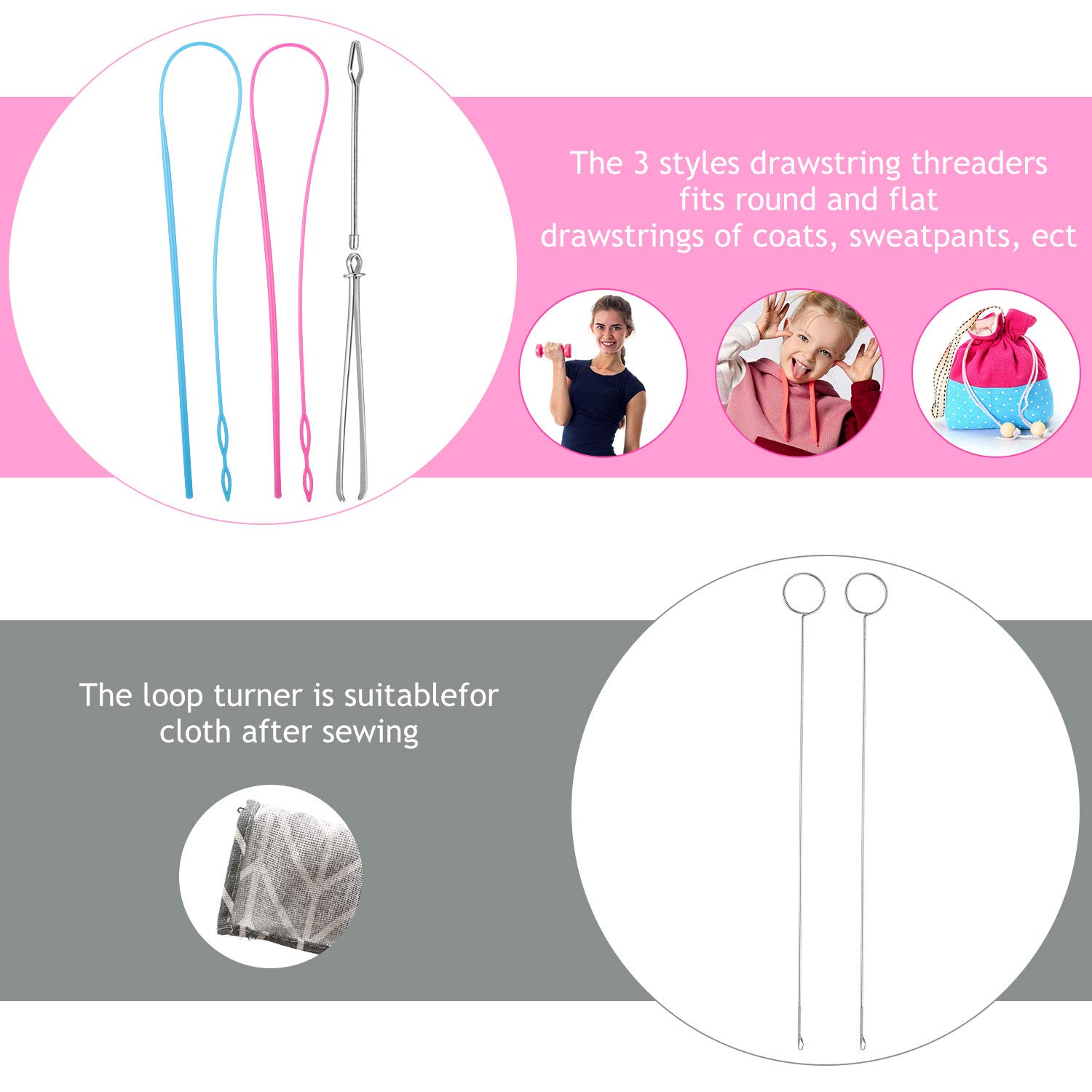 WILLBOND 6-Piece Flexible Drawstring Threader Tool Kit - Metal Loop Turner, Easy Threader & Hoodie String Replacement - Sewing, DIY Knitting, Fabric Belt Accessories - Perfect for Crafts, Clothing Repair & Home Projects