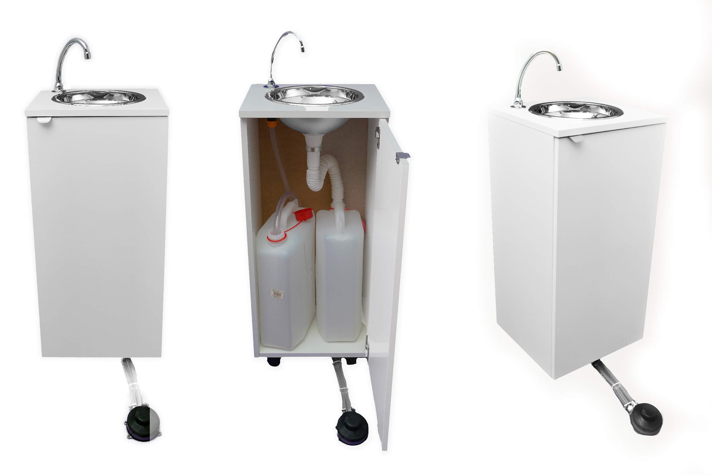 Fregadero portátil independiente sin agua ni electricidad, certificado, modelo básico blanco - Ideal para camping, eventos y cocinas pequeñas