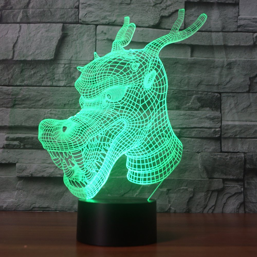 3D Dragon Night Light with USB Touch Switch - 7 Color Changing LED Table Lamp for Desk Decor, Optical Illusion Lamp for Kids Room, Christmas Gift, Birthday Present, Home Decoration (Perfect for Bedroom, Nursery, Study & Gift Giving)