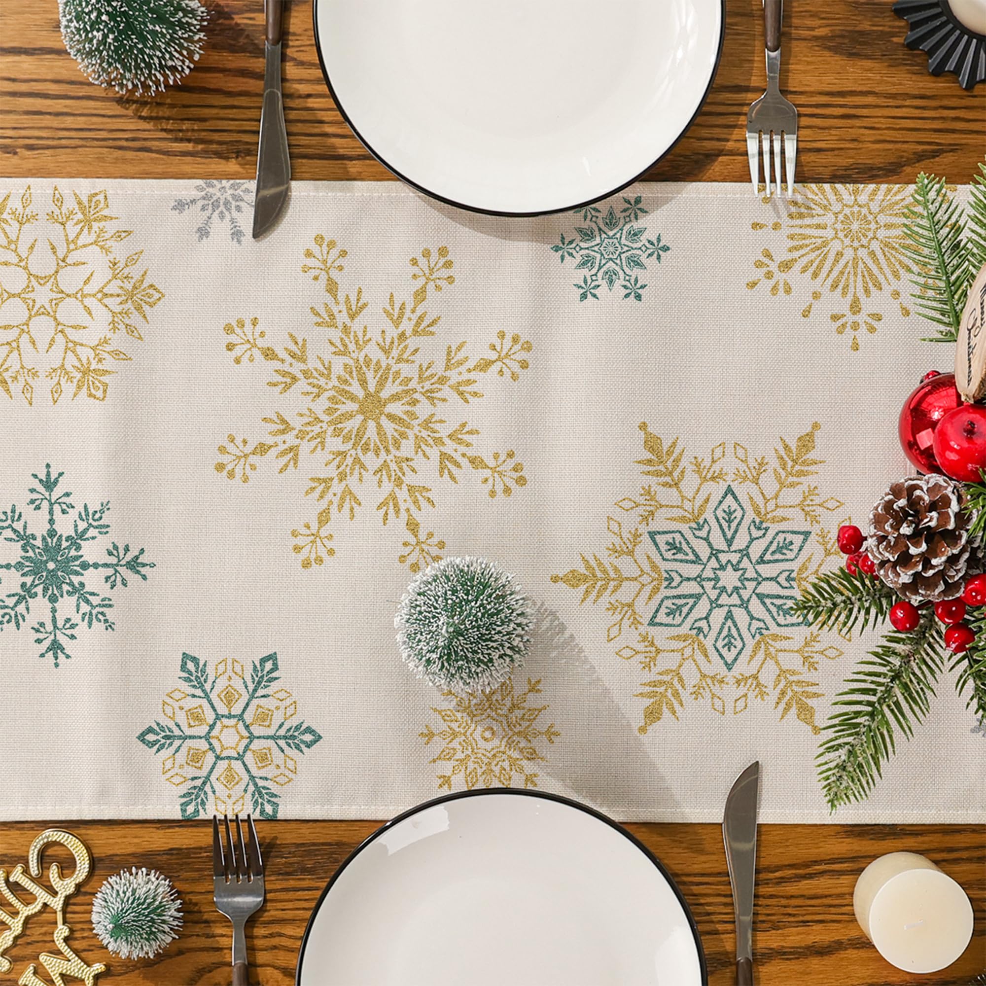 Snowflake Christmas Table Runner - 13'' x 72'' Holiday Table Decor for Winter Parties, Indoor & Outdoor Seasonal Decorations - Perfect for Dining Tables, Buffets, and Holiday Gatherings
