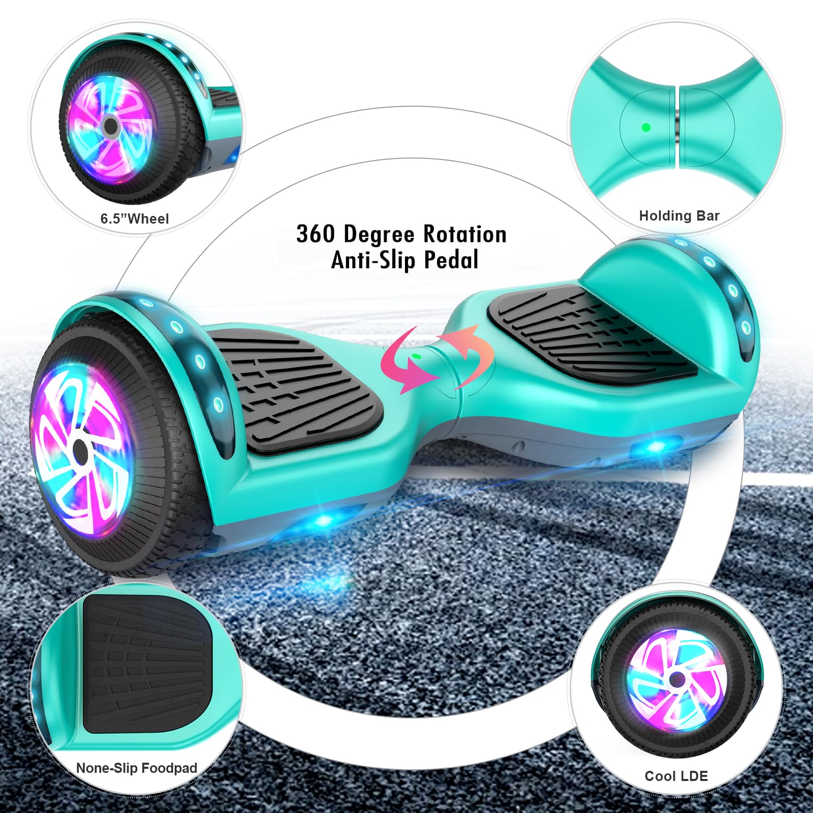 6.5 Inch Self Balancing Hoverboard with Bluetooth & LED Lights - Electric Scooter for Kids & Teens - Perfect for Commuting, Indoor Fun & Outdoor Adventures