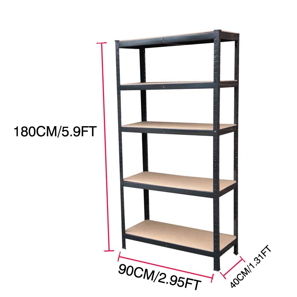 5-Tier Heavy Duty Metal Storage Shelves - Adjustable Steel Shelving Unit for Garage, Workshop & Home Organization (180x90x40cm) - Perfect for Storing Tools, Supplies & Household Items