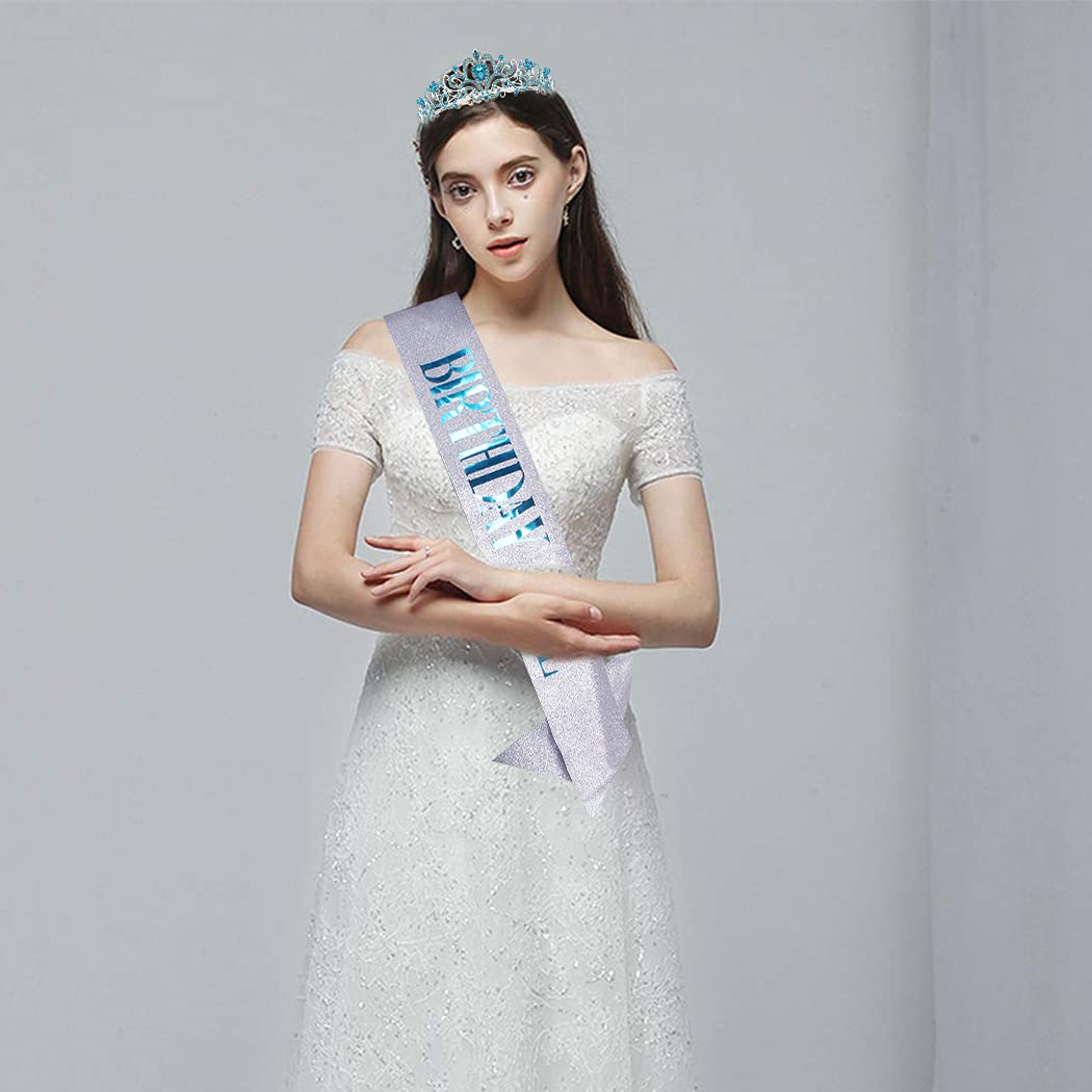 Elegant Blue Birthday Crown & Rhinestone Tiara Set for Women and Girls - Perfect for Birthday Parties, Special Occasions, and Photo Shoots