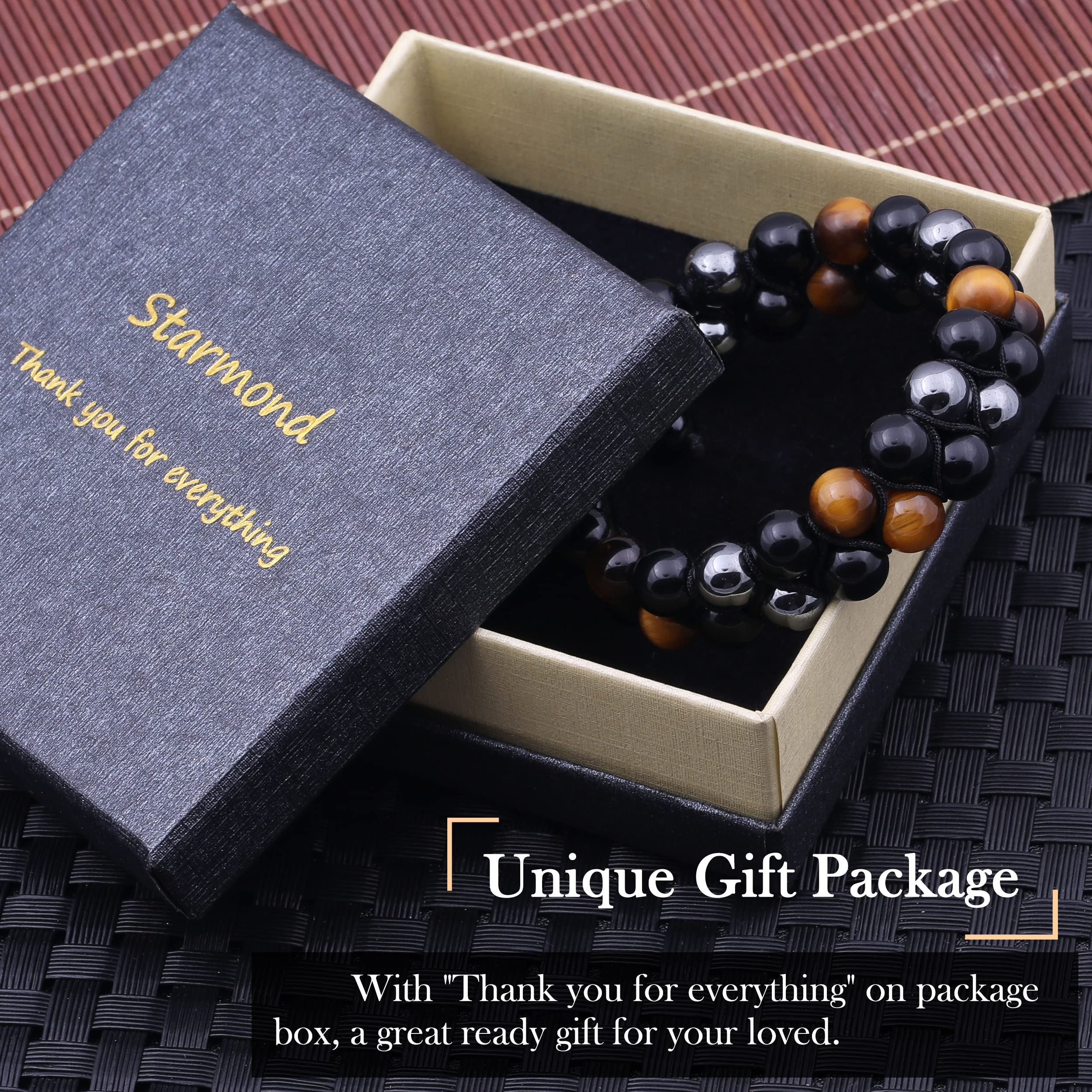 Tiger Eye Bracelet for Men & Women - Handmade Natural Stone Beads with Hematite & Black Obsidian | Healing Energy Crystal Jewelry | Protection Bracelet for Meditation, Stress Relief & Positive Energy