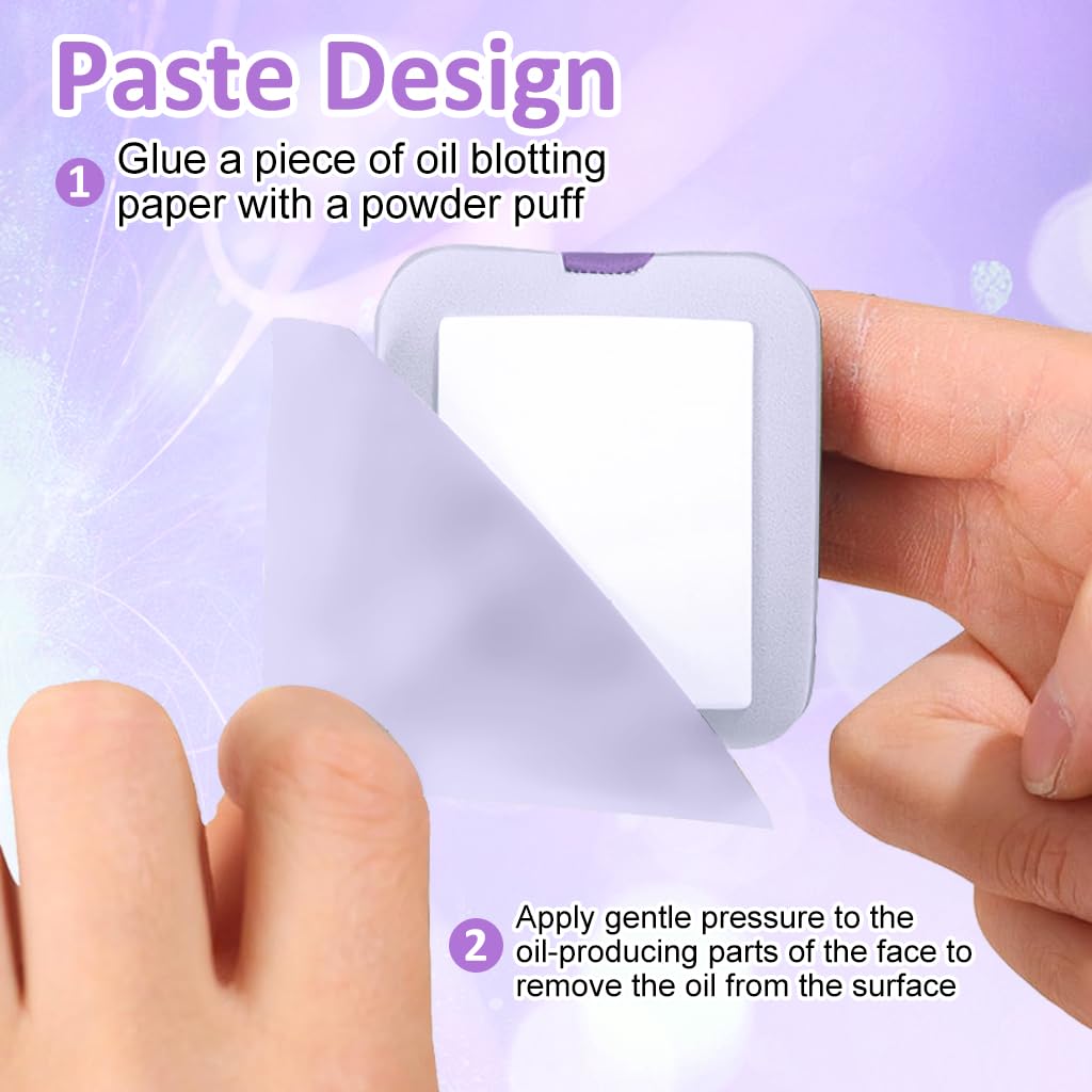 MAYCREATE® Oil Absorbing Blotting Papers for Oily Skin - 200 Count Natural Linen Facial Blotting Sheets with Built-in Mirror & Powder Puff | Matte Finish Makeup | On-the-Go Shine Control (Lavender Scented) - Perfect for Gym, Office & Travel Touch-Ups