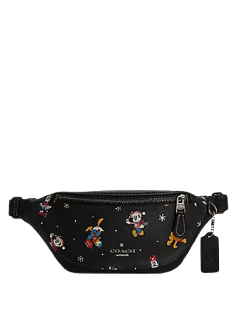Coach Disney X Coach Warren Mini Belt Bag With Holiday Print - Stylish Crossbody Bag for Women, Fashionable Disney Accessories for Christmas & Travel, Perfect Gift for Disney Lovers