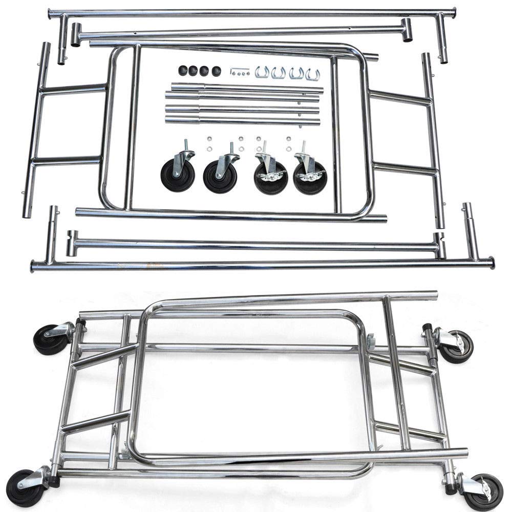 Commercial Grade Garment Rack - Heavy Duty Collapsible Rolling Double Rail Clothes Hanger for Retail Stores, Boutiques & Home Organization