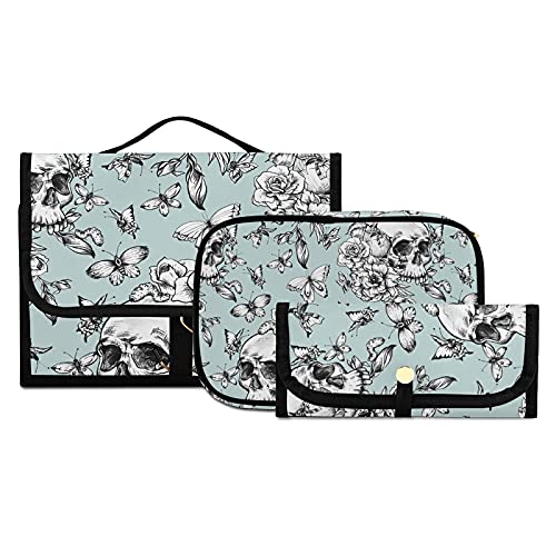 Vintage Gothic Skull Hanging Makeup Bag - 3 PCS Clear Travel Toiletry Organizer Set, Portable Cosmetic & Bathroom Storage for Women & Men - Perfect for Travel, Camping, Gym & Daily Use