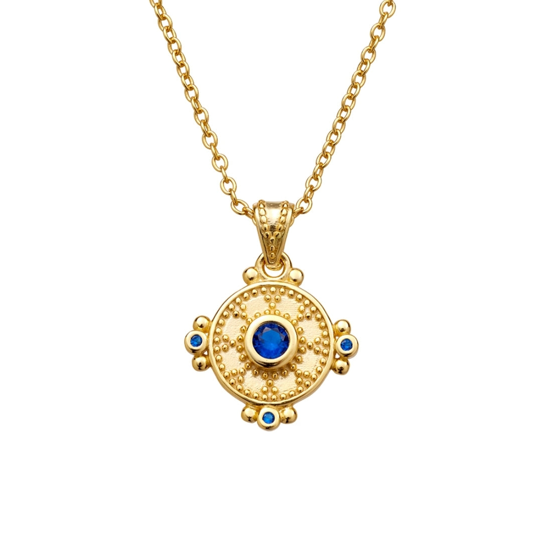 Regina Sapphire Blue Necklace for Women - 14K Gold Plated Elegant Pendant Jewelry - Perfect for Weddings, Anniversaries & Special Occasions
