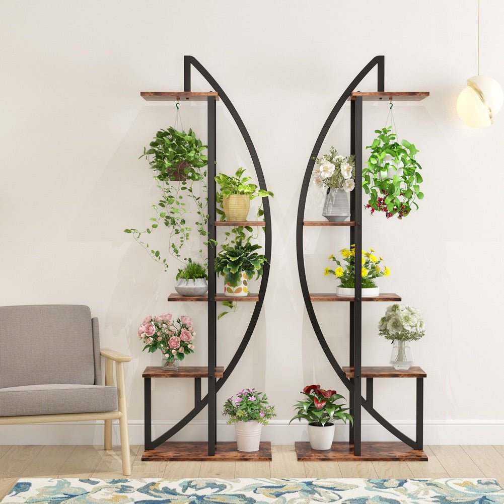 5 Tier Plant Stand Pack of 2 - Sturdy Multi-Layer Bonsai Flower Rack for Indoor/Outdoor Plants - Perfect for Balcony, Garden, and Home Decor