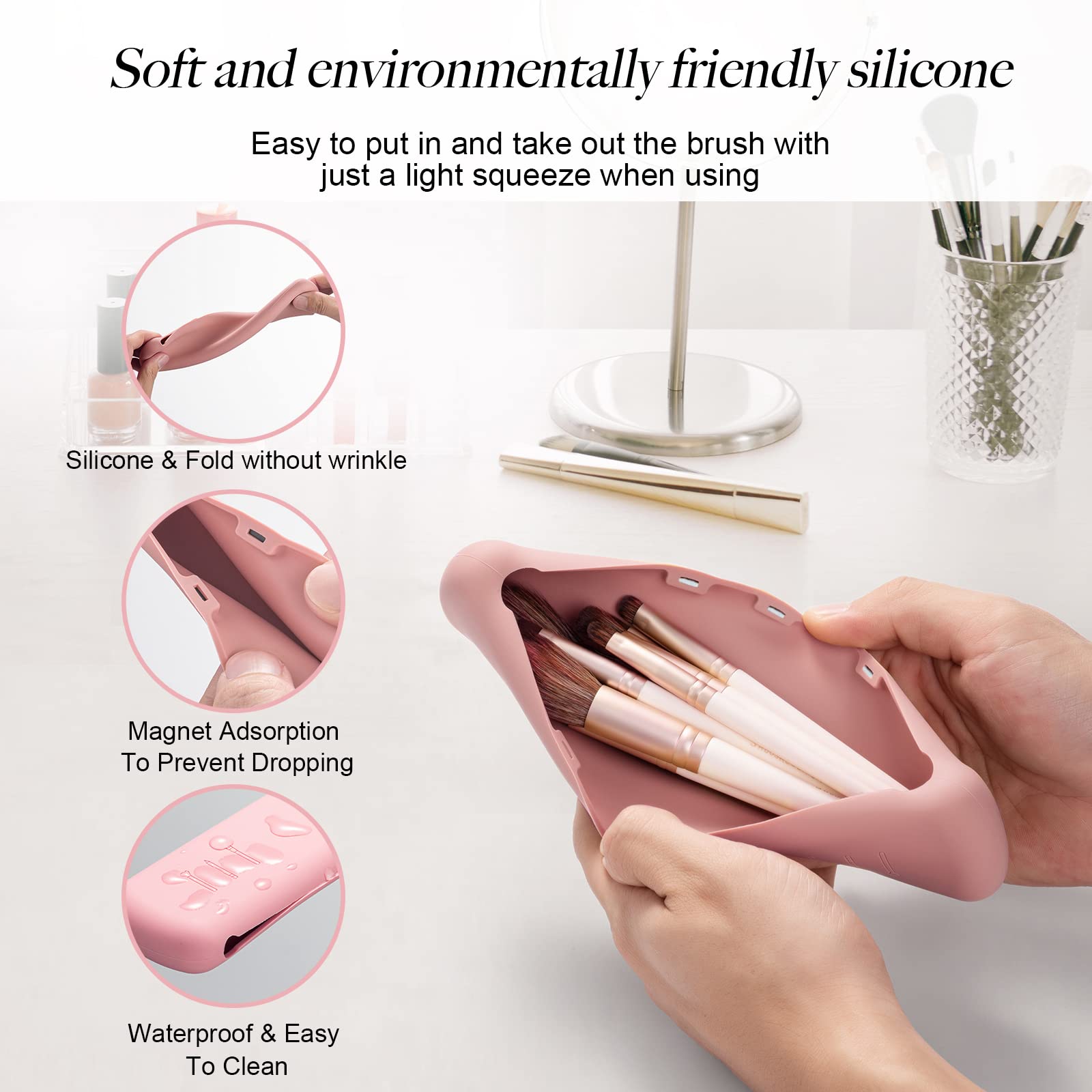 Portable Silicone Makeup Brush Holder - Waterproof Travel Cosmetic Organizer Pouch for Brushes & Essentials | Perfect for On-the-Go Makeup Touchups, Gym Bags & Vacation Toiletry Kits
