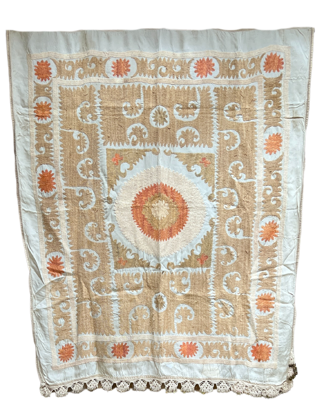 Medium Suzani 033 - Handmade Cotton Embroidered Throw Pillow Cover - Boho Home Decor for Living Room, Bedroom & Sofa