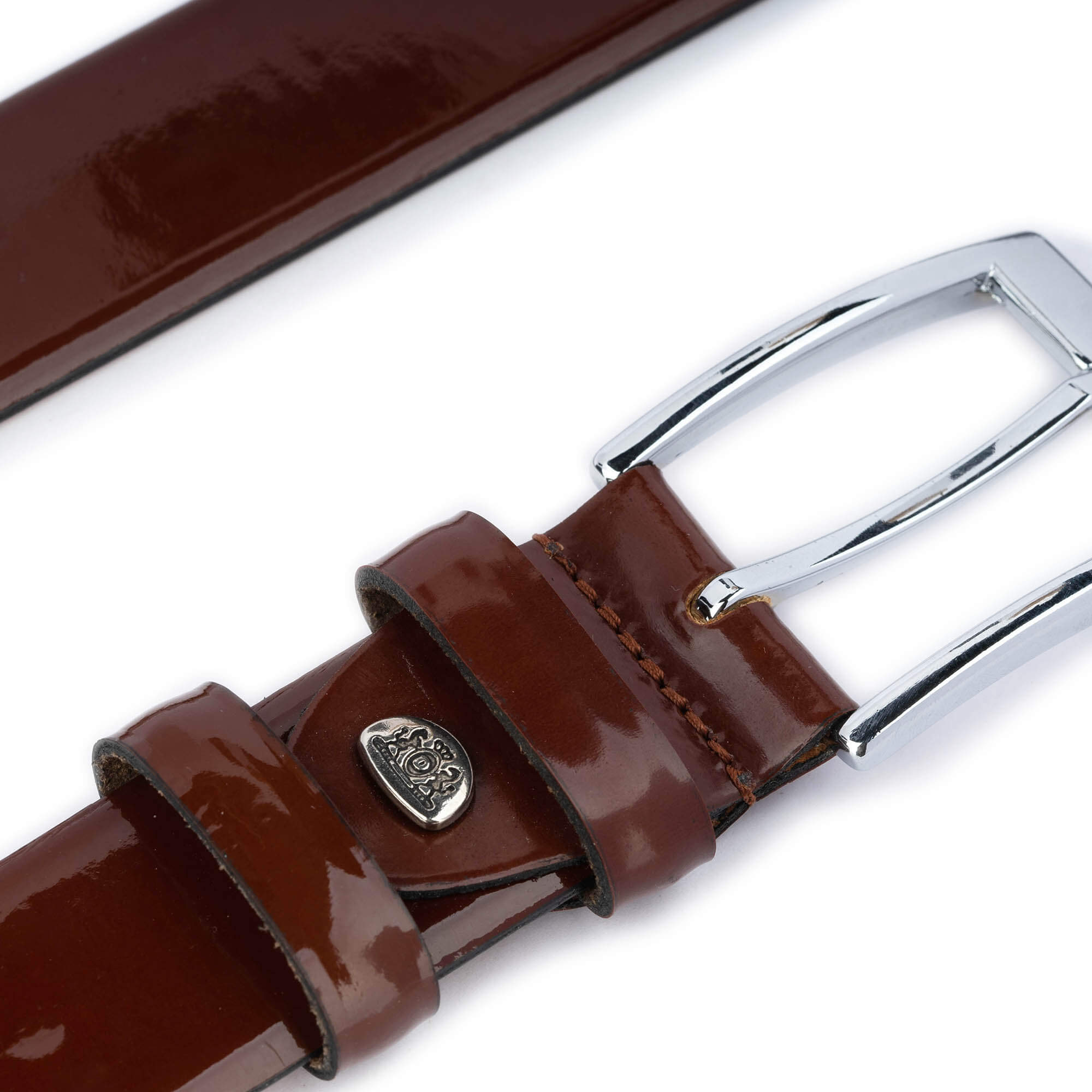 Premium Men's Genuine Brown Patent Leather Dress Belt - 3.5 cm Width - Formal & Business Attire Accessory for Office, Weddings & Special Occasions