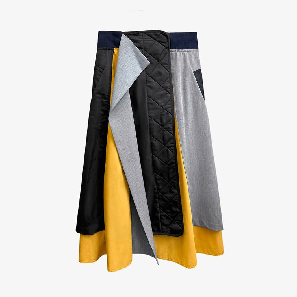 High Waist Contrast Color Irregular Stitching Skirt for Women - Trendy Spring & Autumn Fashion (Yellow, Size S) | Perfect for Casual Outings, Office Wear & Date Nights