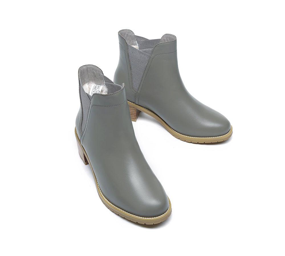 EVERAU® Women's Sheepskin Wool Block Heel Chelsea Boots - Warm Winter Ankle Boots for Casual Outfits & Office Wear