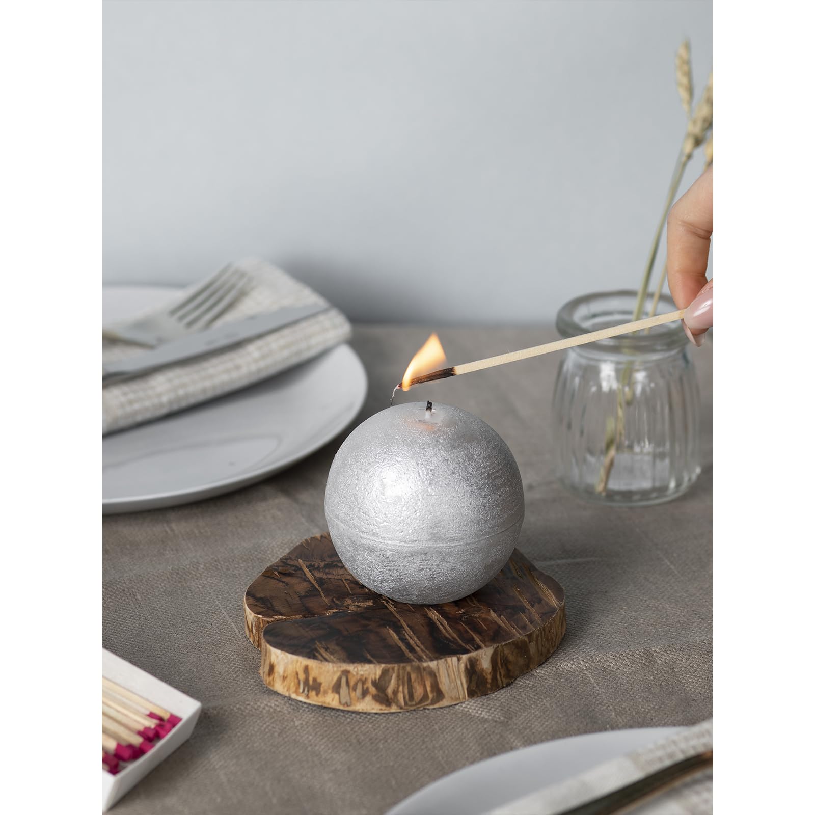3-Pack CANDWAX 3-Inch Round Silver Unscented Candles - Long Burning Decorative Ball Candles for Wedding, Romantic Decor & Home Ambiance