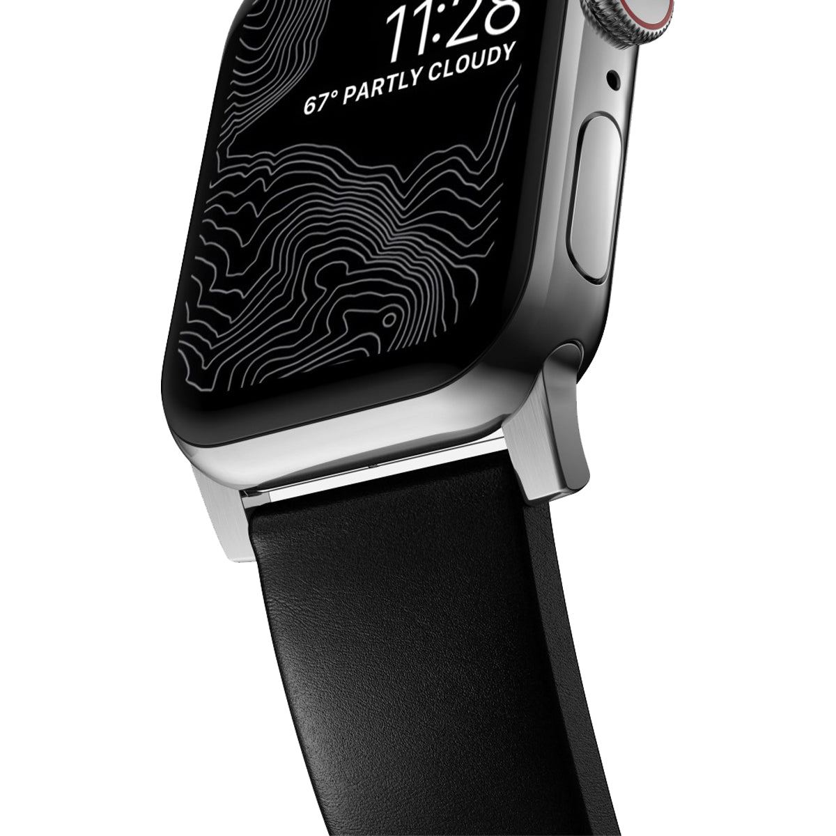 Nomad Modern Band for Apple Watch 40mm/41mm - Silver Hardware with Black Horween Leather | Premium Replacement Strap for Workout, Office & Everyday Wear