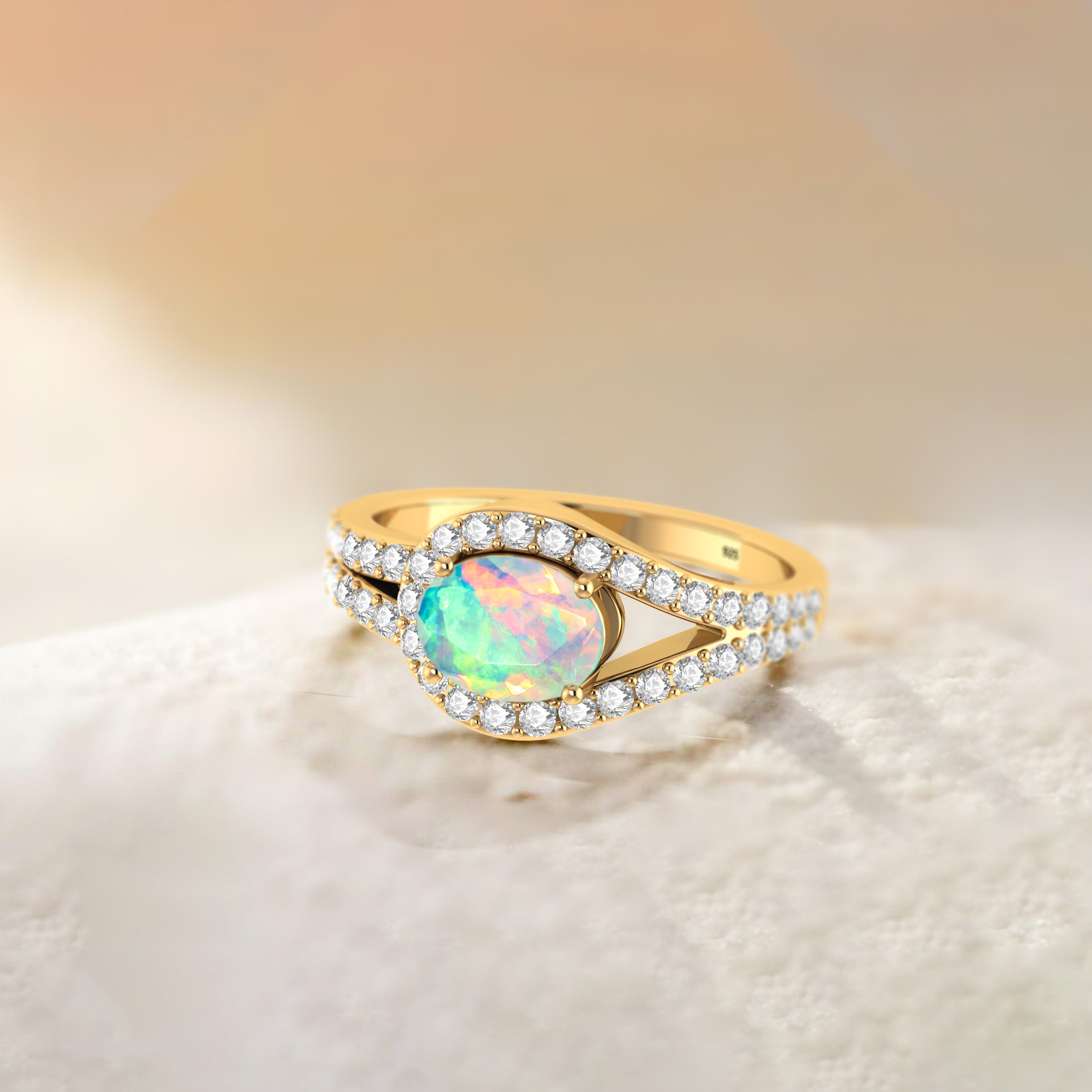 Natural White Opal Engagement Ring for Women - Oval Shape Sterling Silver Wedding Band, Promise Ring, Anniversary Gift for Her