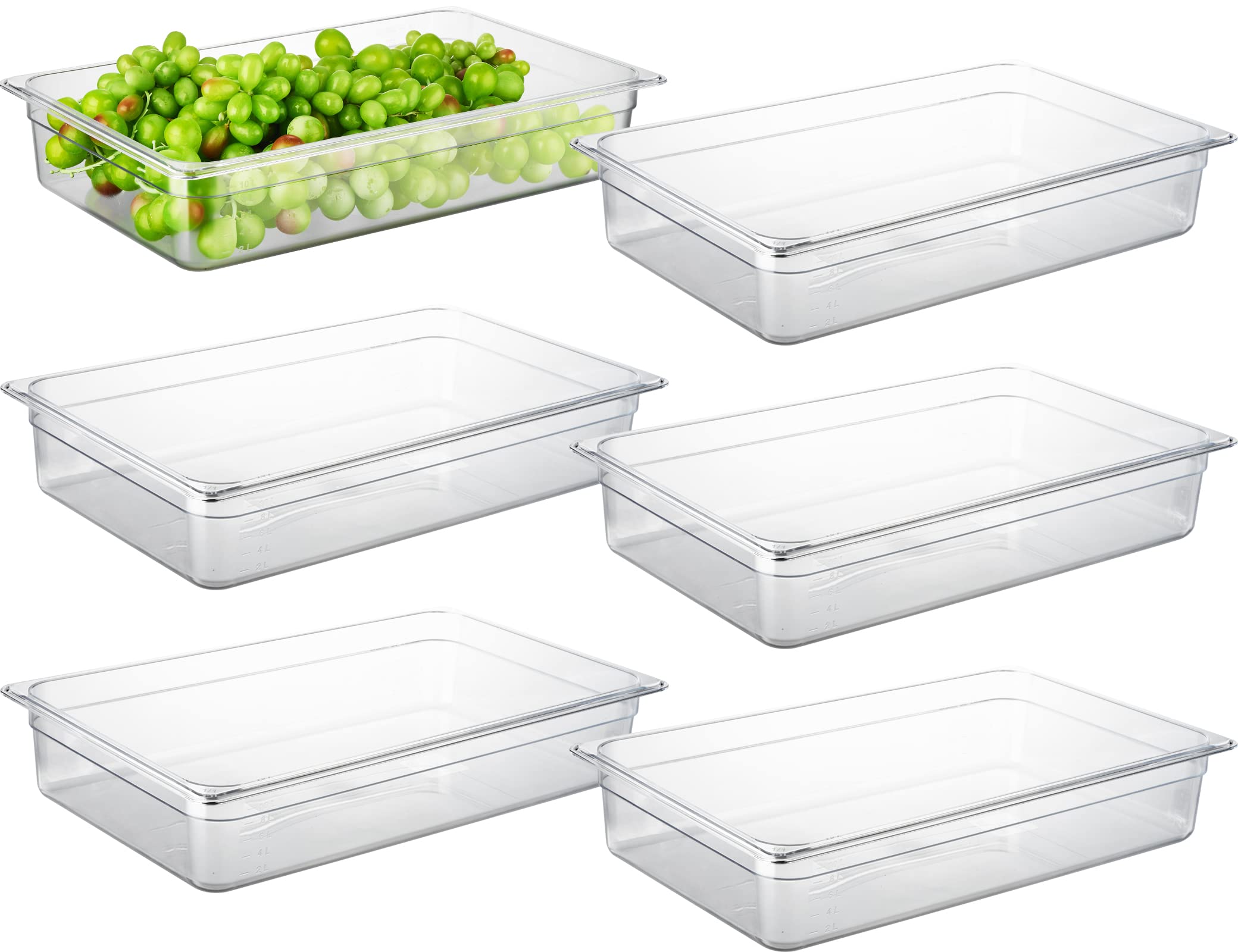6 Pack NSF Certified Food Pans - 4 Inch Deep Full Size Clear Polycarbonate Plastic Containers - Freezer Safe & Commercial Grade for Restaurant, Catering & Bulk Food Storage