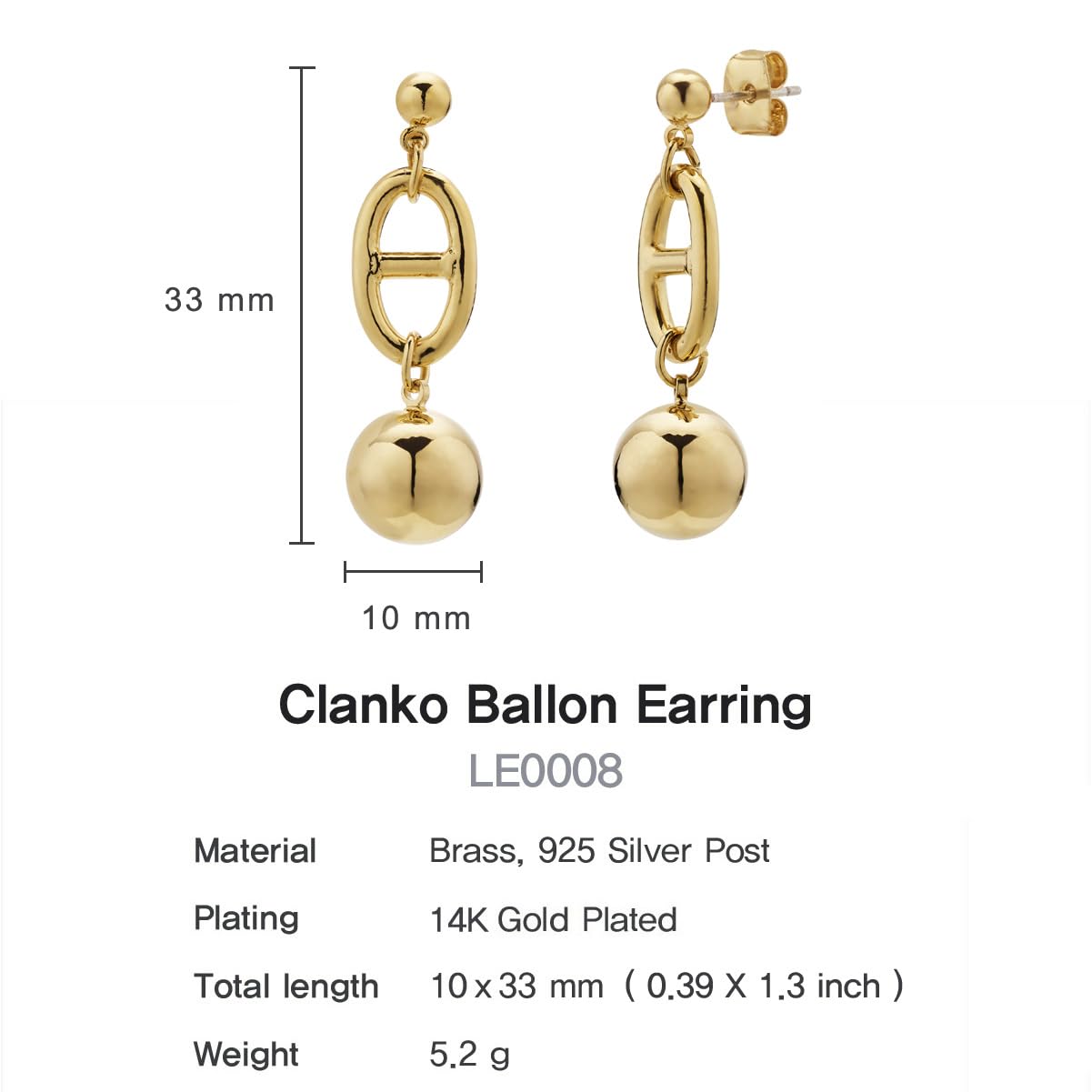 14K Gold Plated S925 Sterling Silver Lightweight Drop Huggie Stud Earrings for Women | Elegant Ball Dangle Earrings for Daily Wear, Party & Gift Giving