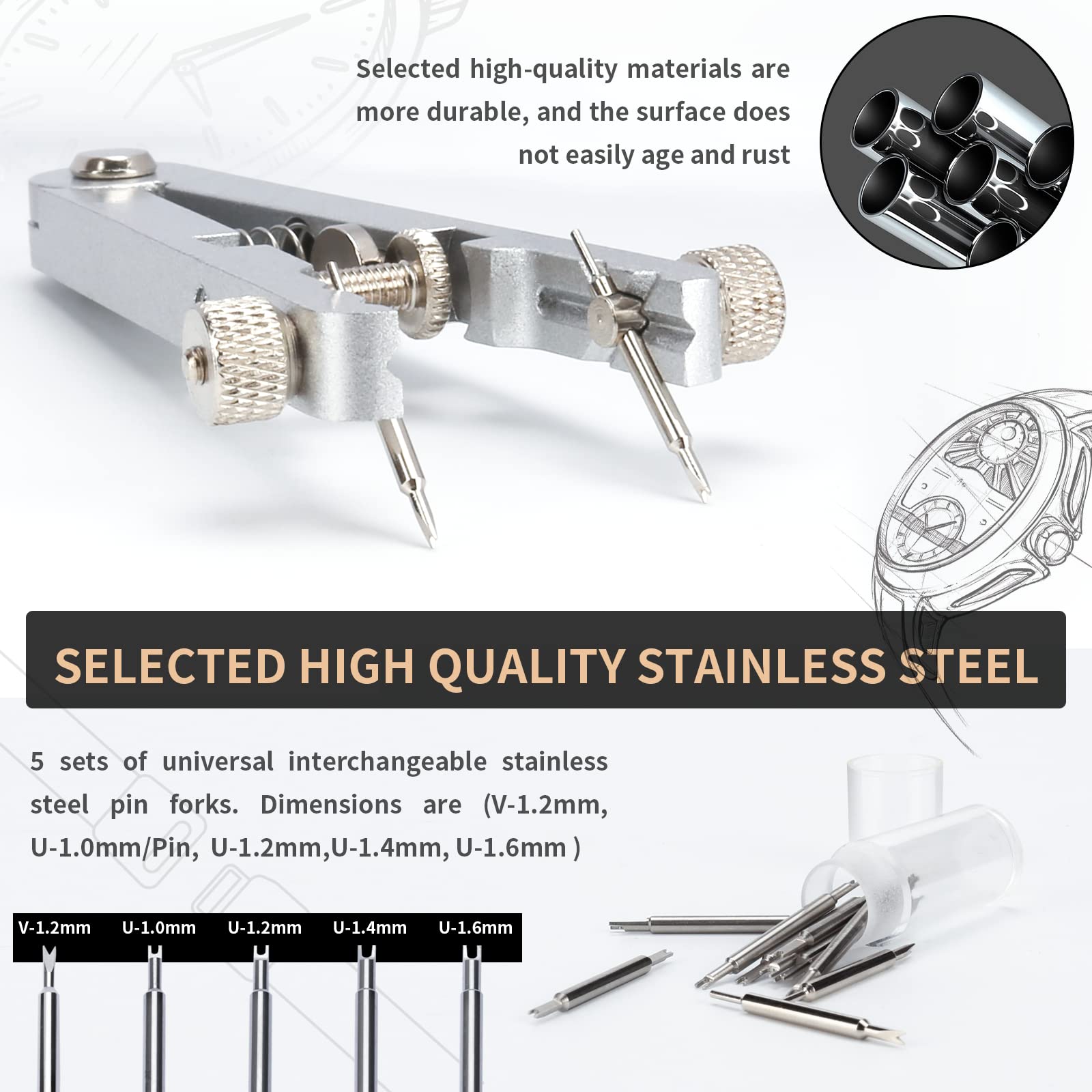 Watch Spring Bar Pliers Tool Kit with 8 Durable Tips Pins, Professional Spring Bar Tweezers for Bracelet Strap Band Removal & Link Adjustment - Ideal for Watch Repair, Maintenance & DIY Jewelry Projects