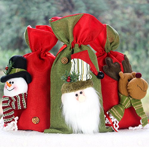WillZephyr Christmas Decoration Supplies - 3PCS Small Burlap Tote Bags for Apple Arrangement, Kids Gift Bags & Candy Storage - Perfect for Holiday Decor, Party Favors and Festive Gift Wrapping