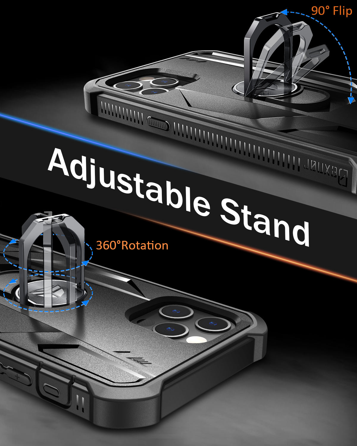 Dexnor Rugged Full Body Case for iPhone 12/12 Pro - Shockproof Protective Cover with Built-in Screen Protector, Ring Kickstand & Car Mount | Slim Anti-Dust Design for Outdoor, Travel & Daily Use