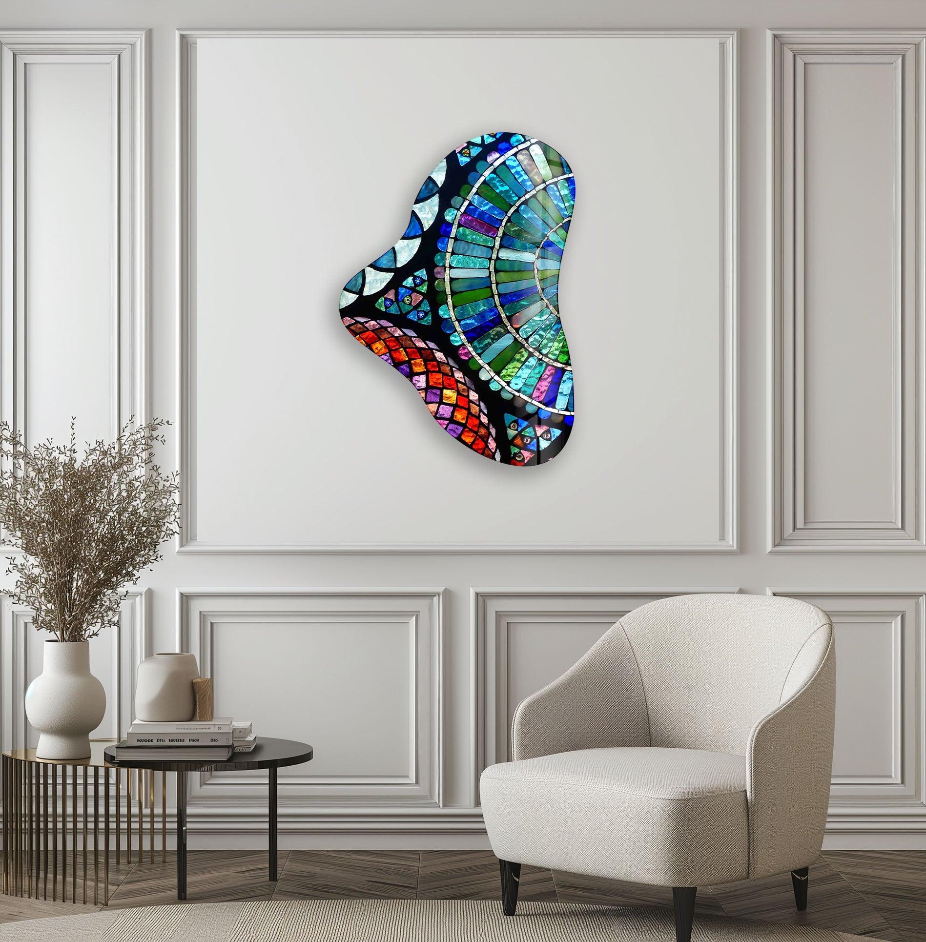 Blue Mosaic Asymmetric Glass Wall Art - Handmade Modern Abstract Decor for Living Room, Bedroom & Office - Unique Home Decor Gift Idea