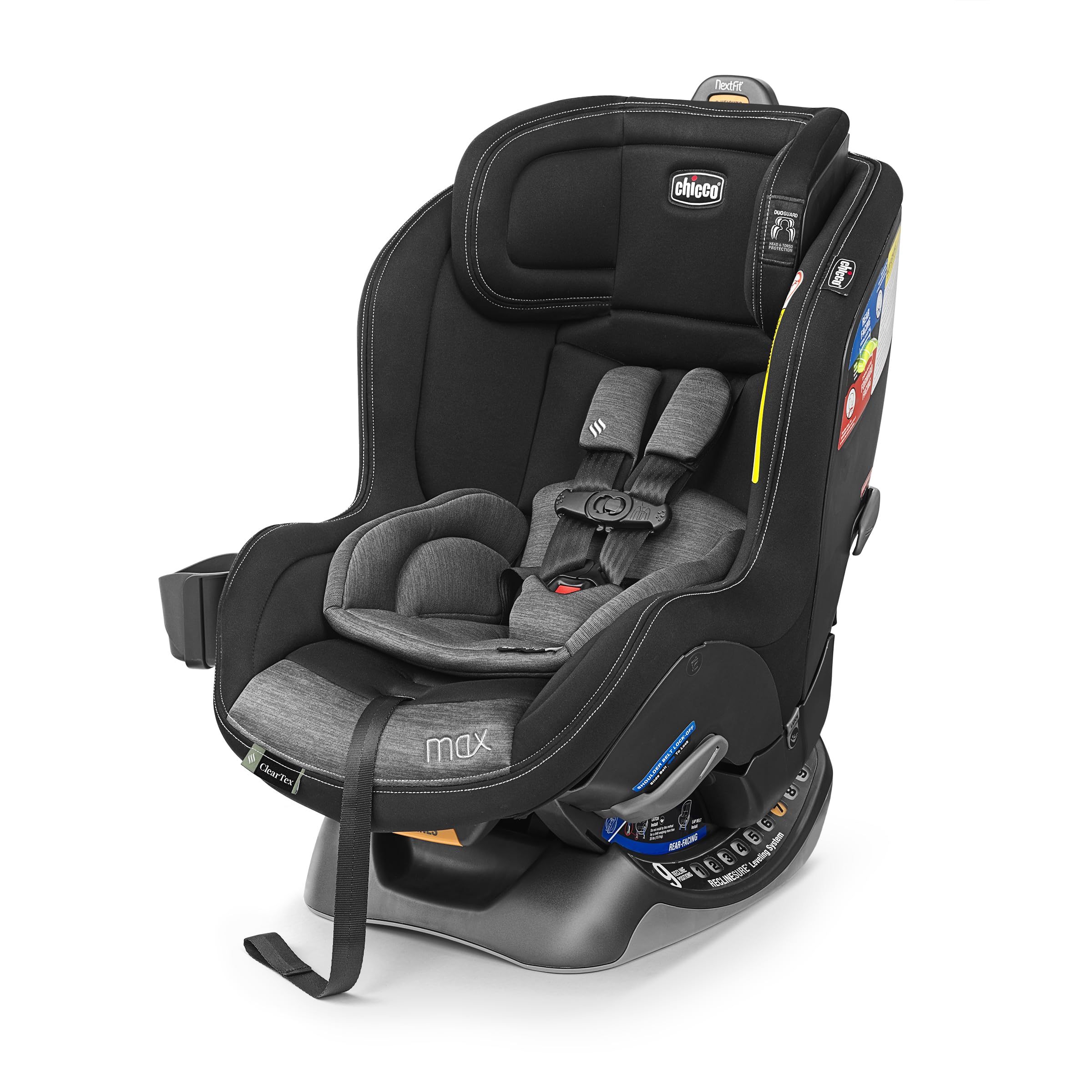 Chicco NextFit Max ClearTex Convertible Car Seat - Rear Facing 4-50 lbs & Forward Facing 22-65 lbs - Premium Infant & Toddler Safety Seat for Travel | Shadow Black | Ideal for Road Trips, Daily Commutes & Family Adventures