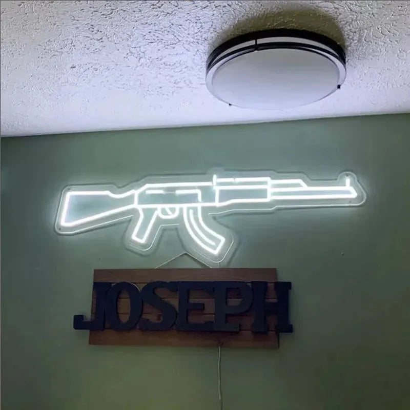 AK47 Neon LED Sign - Custom Wall Hanging Flex Light for Bar, Pub, Club & Home Decor | Perfect for Parties, Weddings & Man Cave Lighting