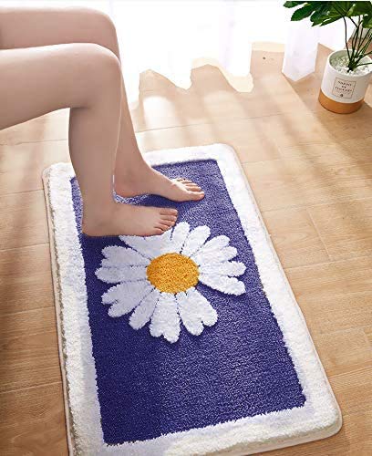 21 Inch Charcoal Gray Non-Slip Bathroom Rug - Absorbent Daisy Pattern Door Mat for Bathroom, Toilet & Entrance - Perfect for Wet Floors, Shower Areas & High Traffic Zones