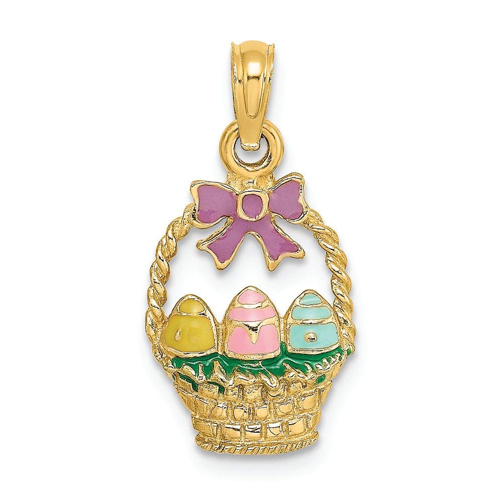 14K Yellow Gold Easter Basket Charm with Lavender Bow & 3 Eggs - Delicate Jewelry Gift for Women, Easter Basket Pendant for Necklace Bracelet - Perfect for Easter Gifts, Spring Fashion & Special Occasions