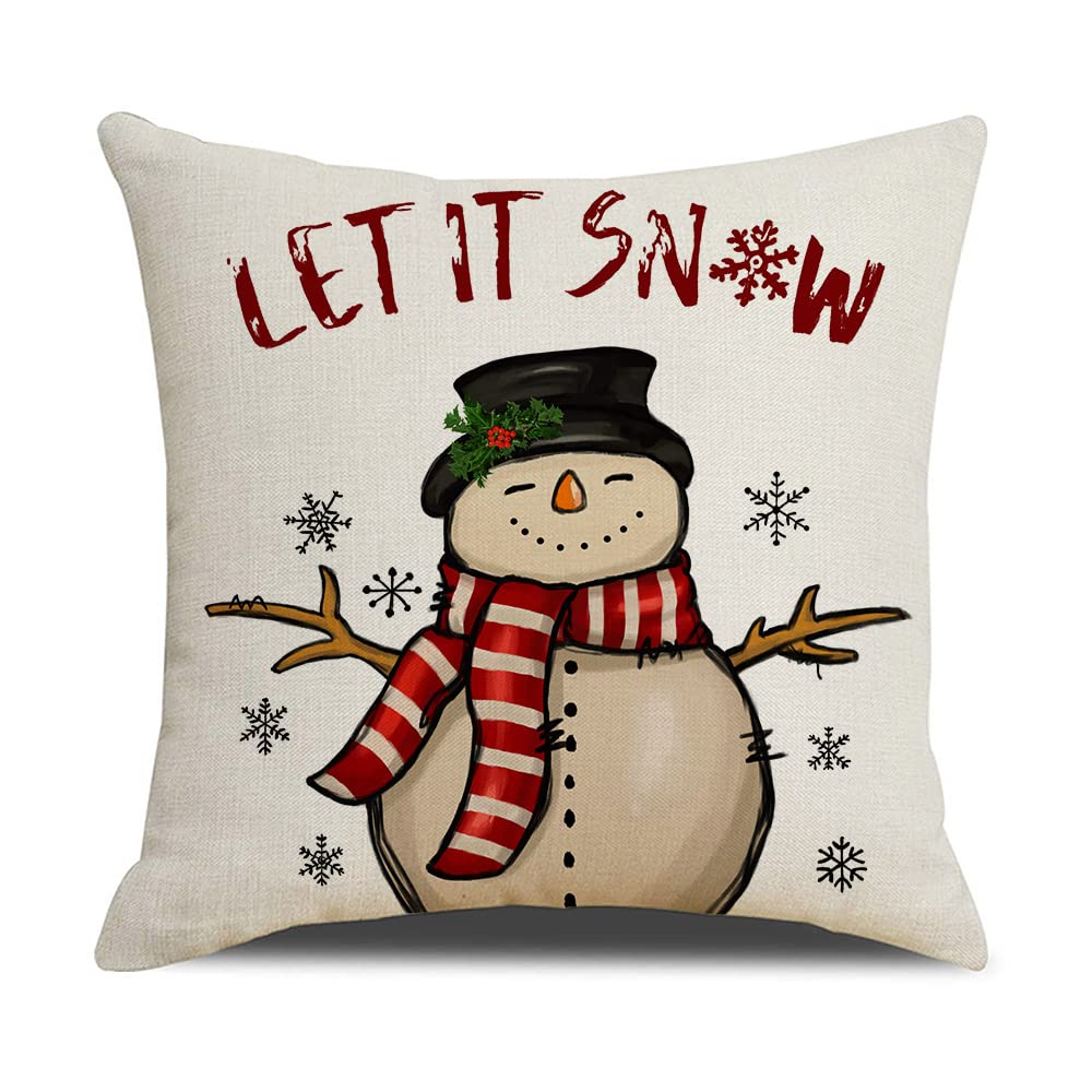 **18x18 Christmas Pillow Covers Set of 4 - Farmhouse Holiday Decor, Cotton Linen Throw Pillow Covers for Couch, Sofa & Outdoor Use - Perfect for Living Room, Porch & Seasonal Home Decor**