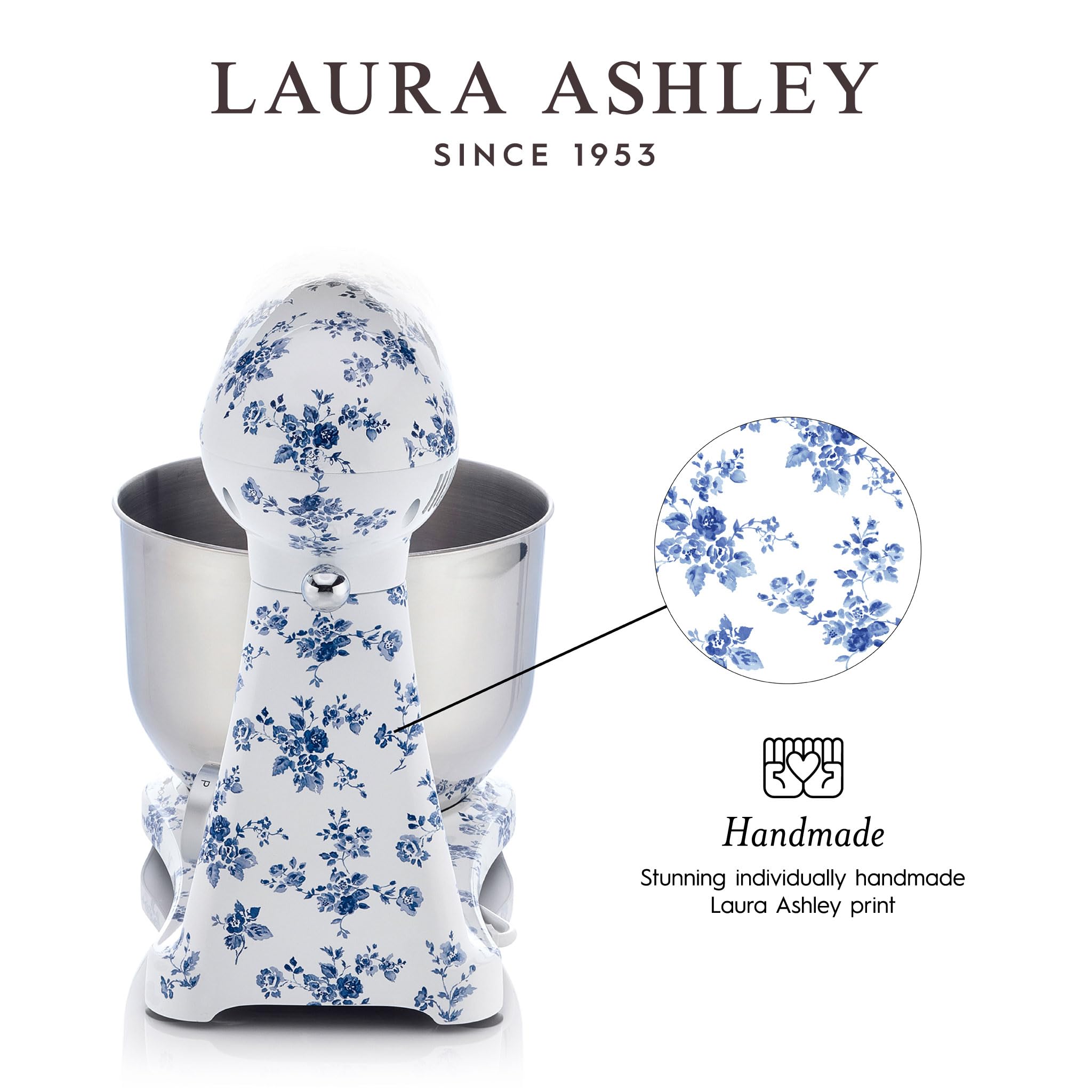 Laura Ashley 800W 6.3-Quart Electric Stand Mixer with 5 Attachments - Powerful Kitchen Mixer for Baking Cakes, Cookies & Dough - Includes Dough Hook, Beater, Egg Whisk & Splash Cover - Perfect for Home Bakers & Small Bakeries