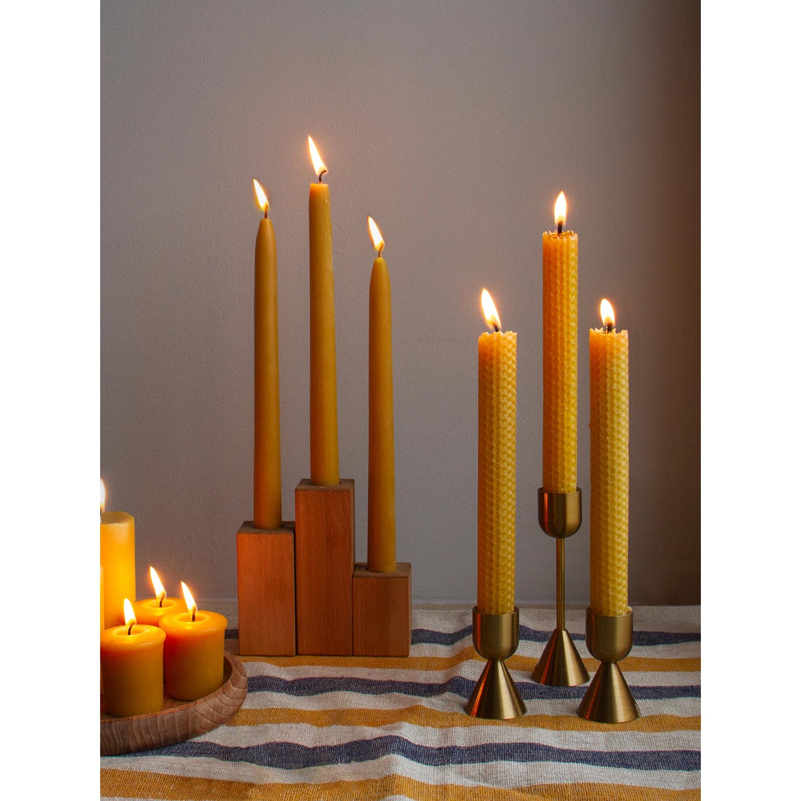 Handmade Beeswax Candles Set of 6 - 8 Inch Natural Taper Candles for Home Decor, Dinner Table & Romantic Ambiance | Long-Lasting 5-Hour Burn Time | Eco-Friendly Hand-Rolled Beeswax Candles with Honeycomb Scent